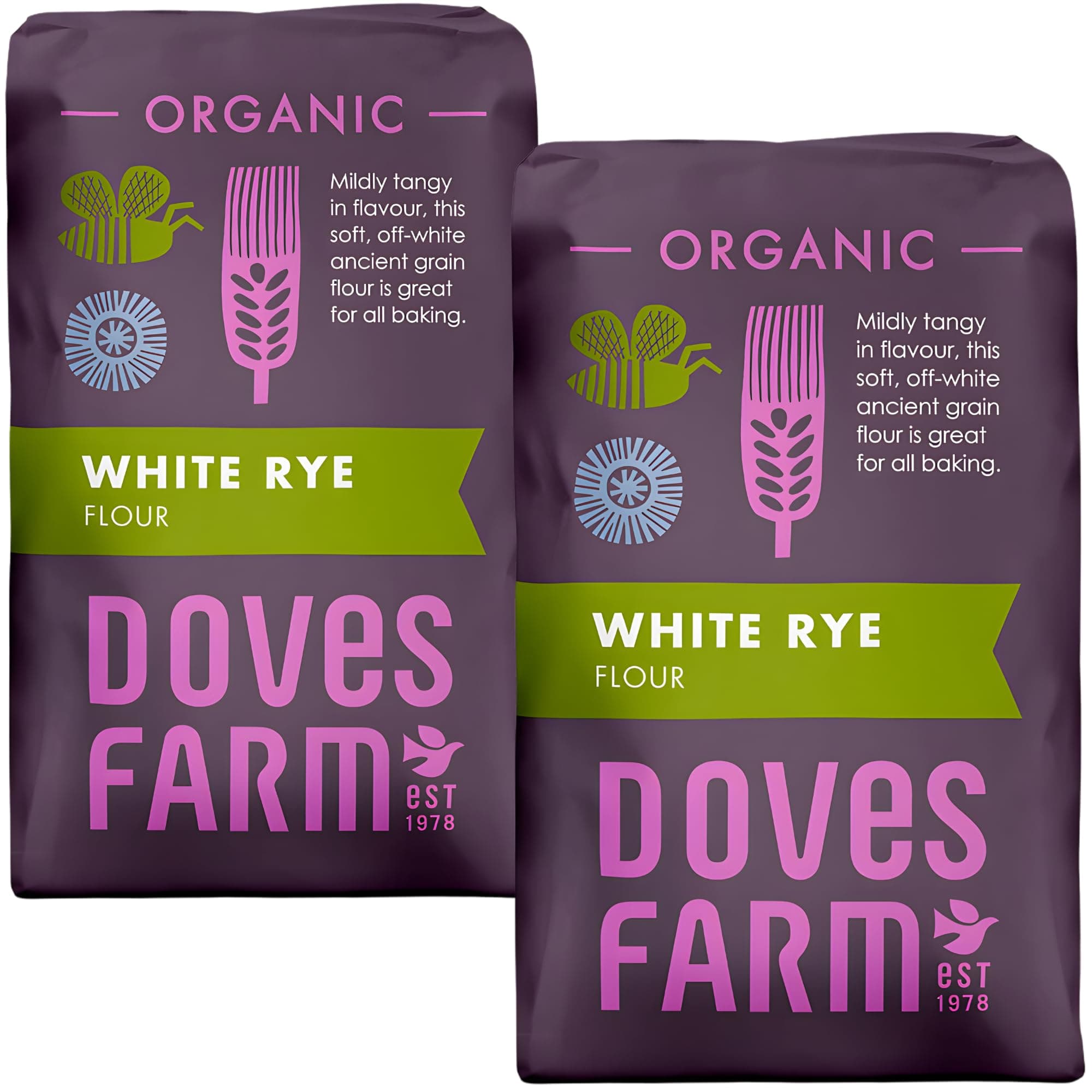 Doves Farm Organic White Rye Flour 2.2 lb (Pack of 2) - Ancient Grain Light Rye Flour for All British Baking: Breads, Sourdoughs, Cakes, Cookies & More | Kosher & Vegan Friendly | Imported From UK