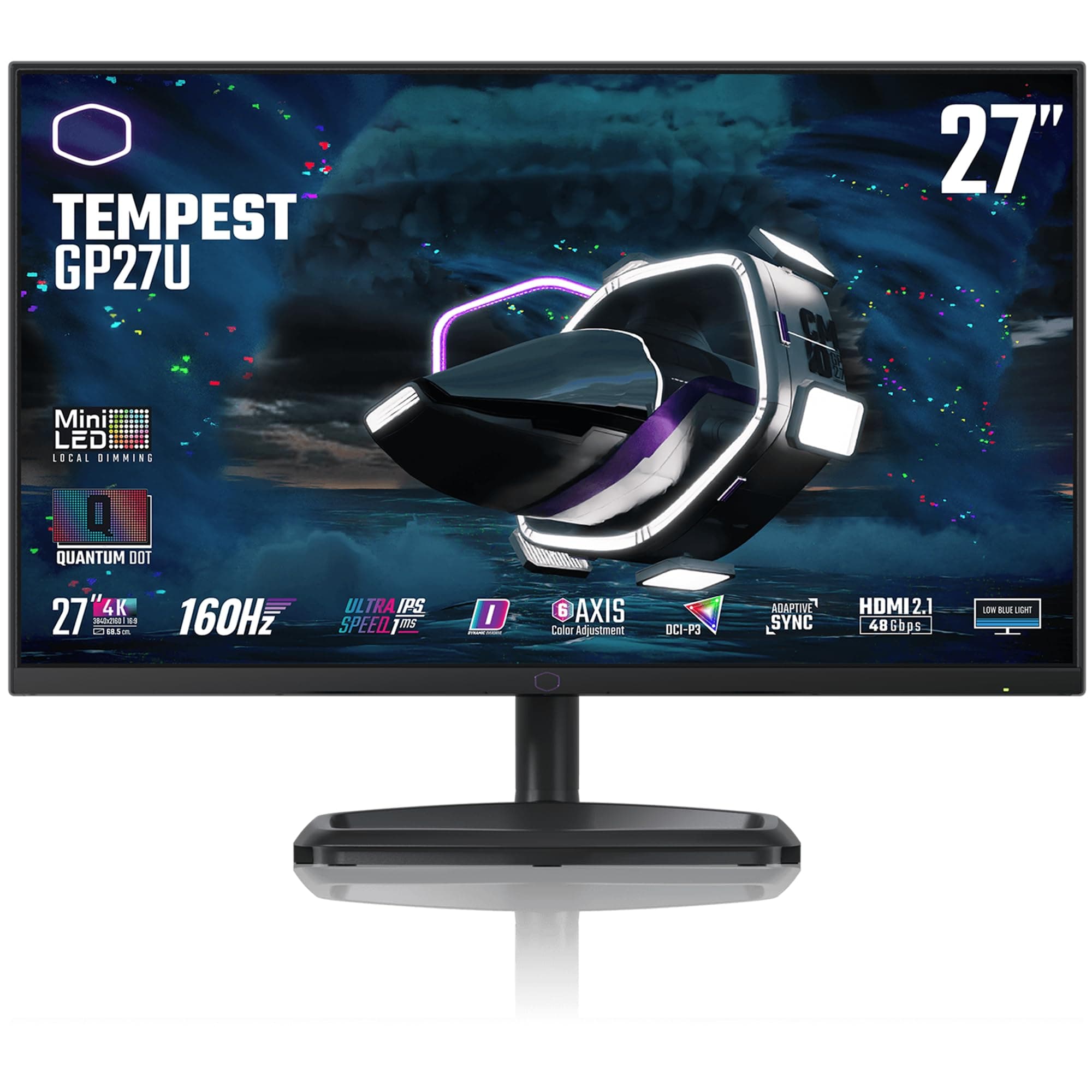 Cooler Master Tempest GP27U 27" 4K UHD 3840 x 2160 Quantum Dot MiniLED Gaming Monitor, HDR1000 Ready, FreeSync/G-Sync, 160Hz, 1ms Response, 98% DCI-P3, VESA Mounting Tilt & Swivel Adjustment