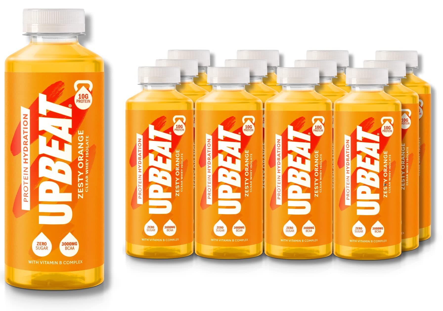 UPBEAT Protein Water Hydration 12 x 500ml - Zesty Orange, 10g Protein, BCAA, Clear Whey Isolate, Lactose Free & Sugar Free, Low Calorie Drink