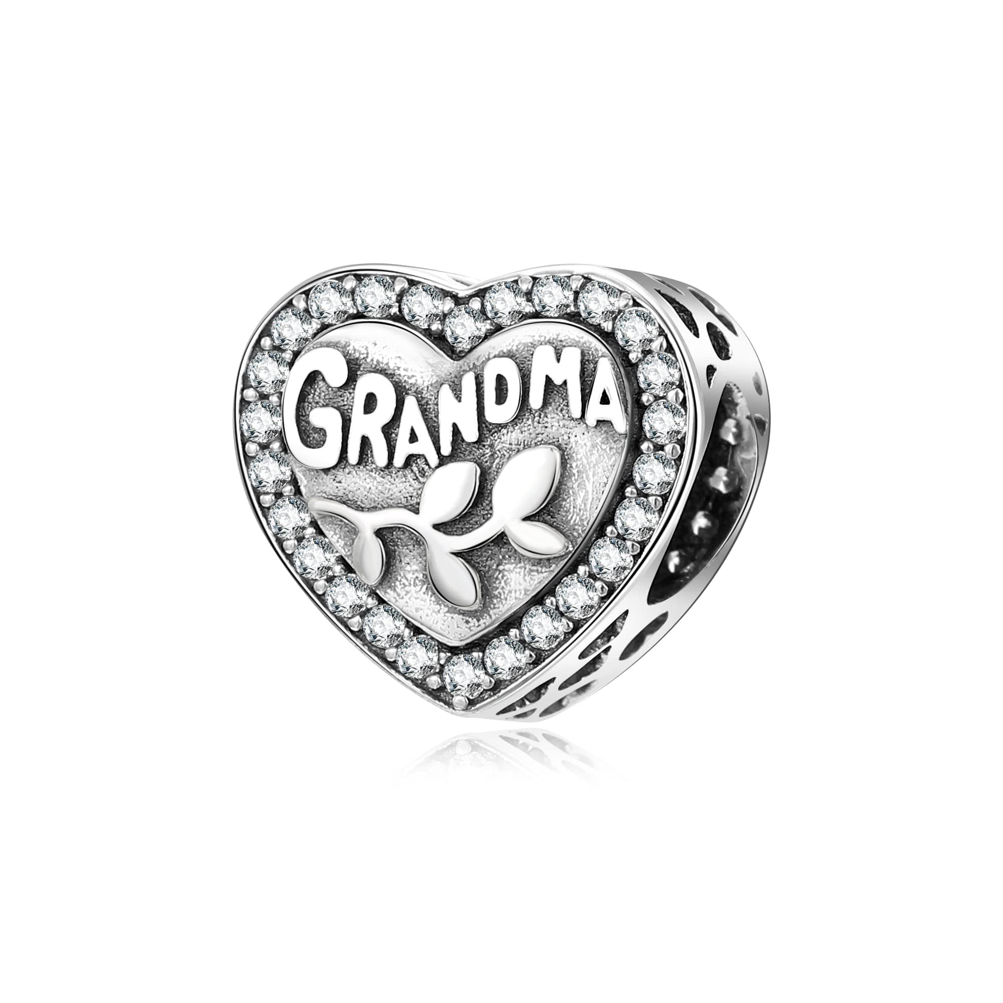 Great Grandma Charm with Clear CZ 925 Sterling Silver Love Heart Grandmother Bead For European Charms Bracelets