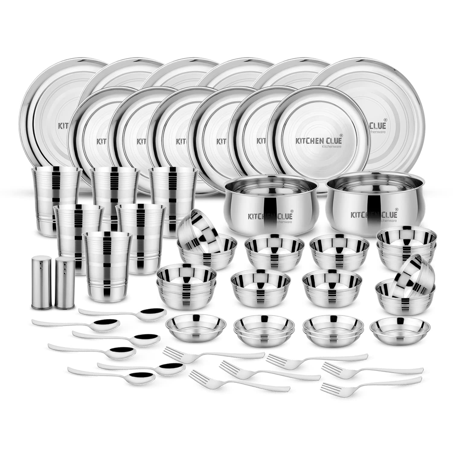 Premium Grade Quality Stainless Steel Dinner Set of 52 Pcs, Silver Touch Design - Attractive & Stylish Looks - Add Grace to Your Kitchen - Exclusive Kitchen Set for Home - Safe Durable