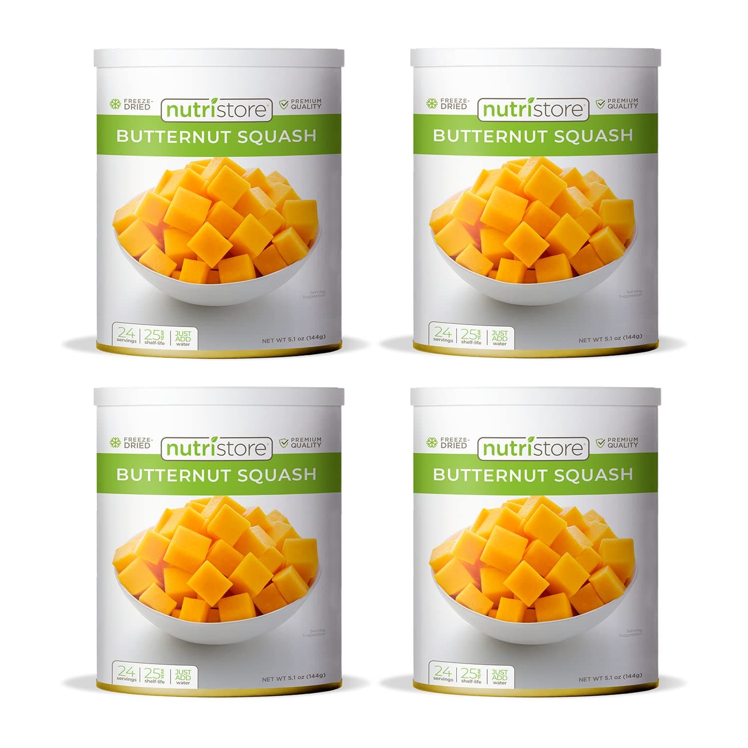 Nutristore Freeze Dried Butternut Squash | Perfect Healthy Snack | Emergency Survival Bulk Food Storage | Amazing Taste & Quality | 25 Year Shelf Life (4-Pack)