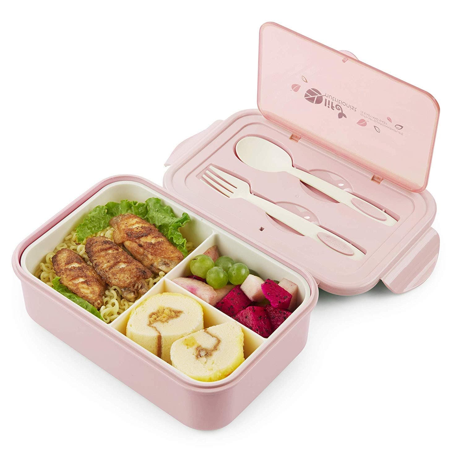 Bento Lunch Box, Kids Lunch Box, Lunch Containers, 1400 ml Leakproof Bento Box with 3 Compartments and Cutlery, Dishwasher/FDA Approved/BPA Free. (Pink)
