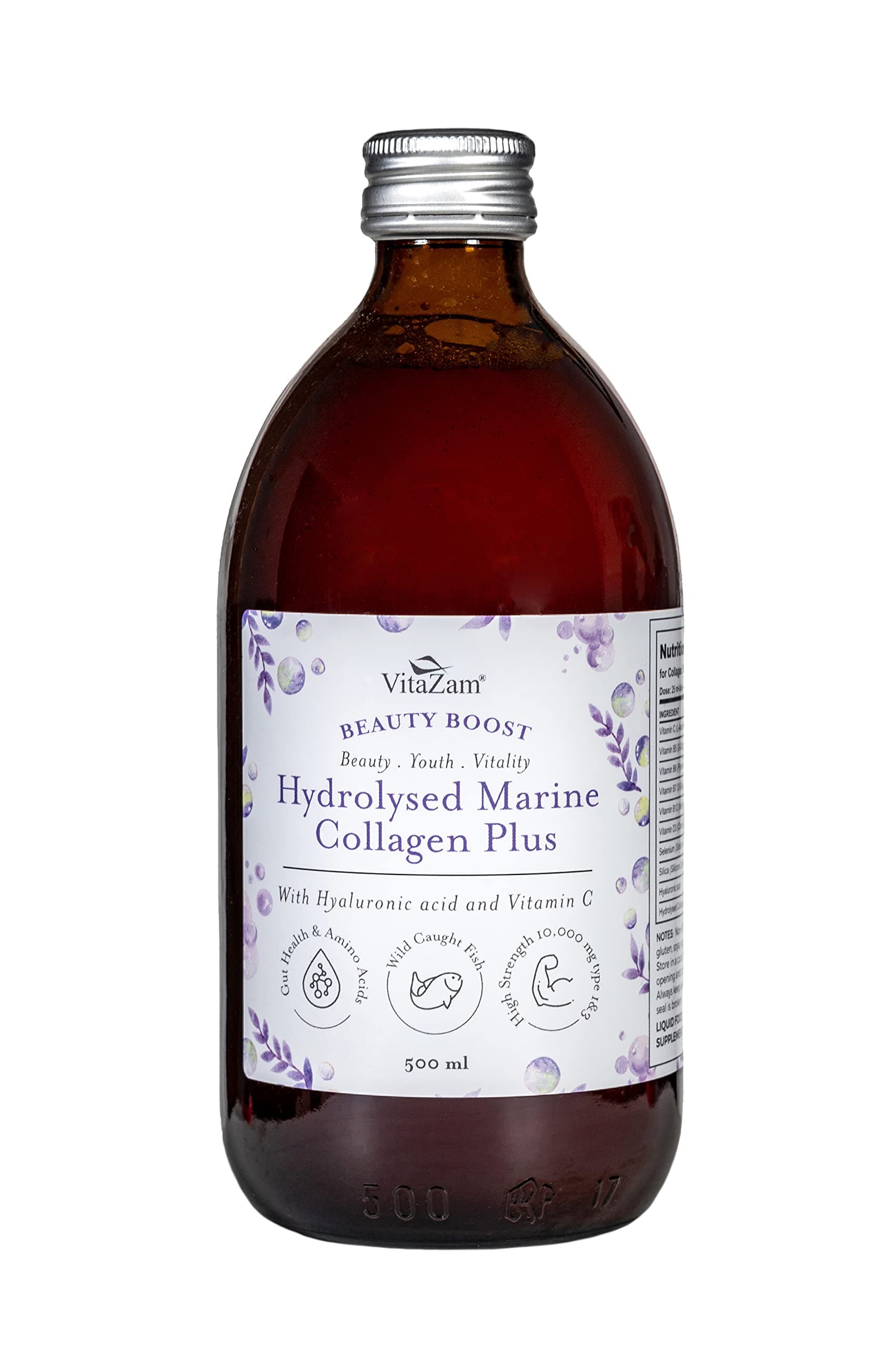 Premium Hydrolysed Collagen Type 1 & 3 Drink to Reduce Wrinkles, Strengthen Hair & Nails, Reduce & Prevent Cellulite and Reduce Joint Pain and Inflammation - 500 ml Sugar-Free Berry Flavour