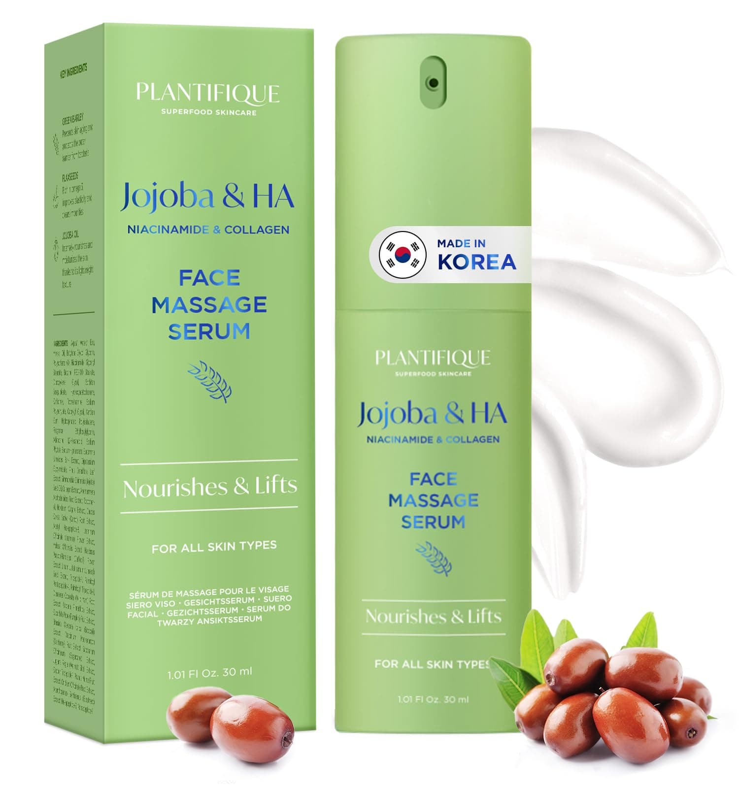 Korean Face Serum for Gua Sha Massage with Jojoba Oil, Hyaluronic Acid, Niacinamide, and Vitamin C - Hydrating, Anti-Aging & Glowing Skin, 30 ml