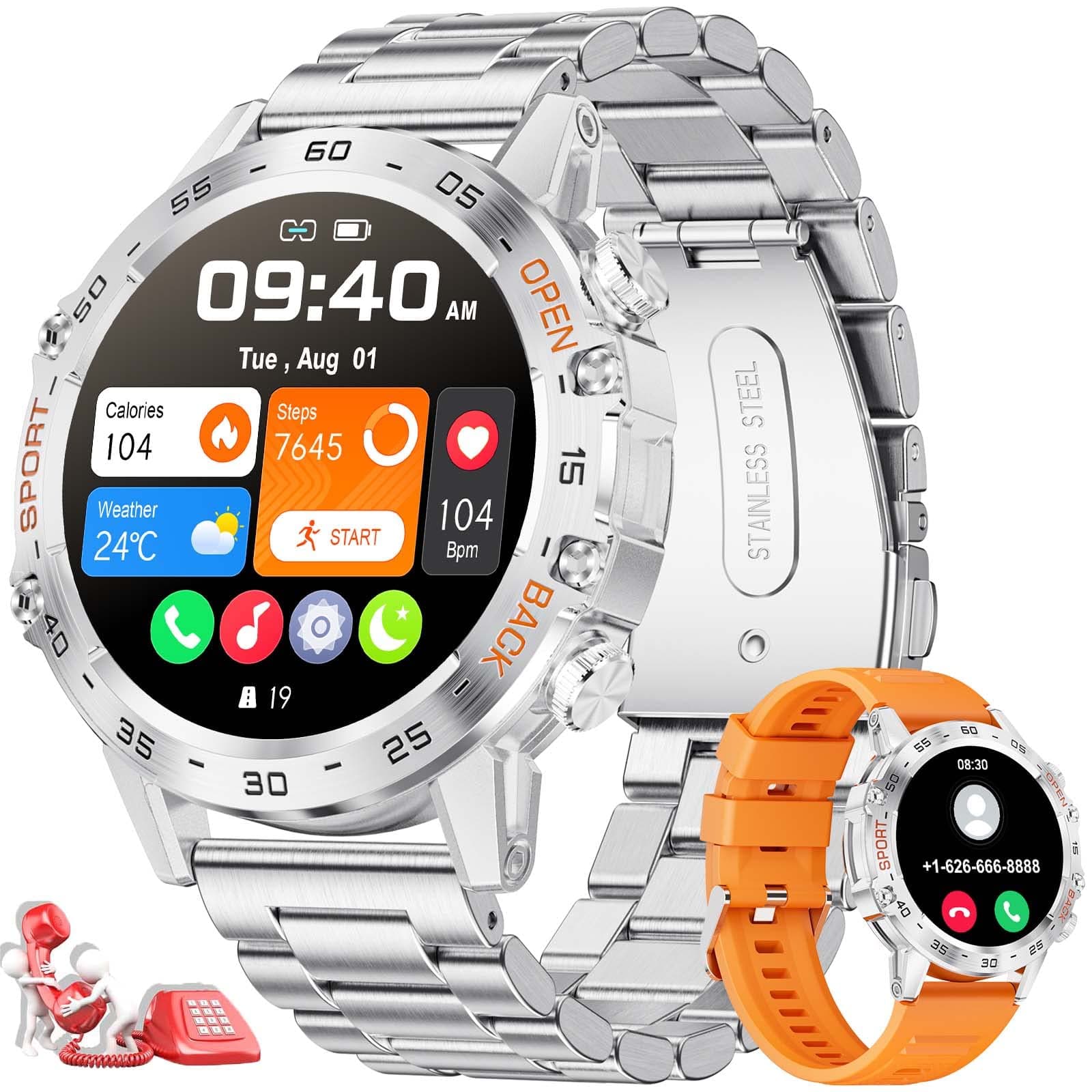 SUNKTAMilitary Smart Watch for Men(Answer/Dial Calls),100 Sports Modes,5ATM Waterproof Fitness Watch with Heart Rate/SpO2/Blood Pressure for Android and iOS,400mAh Battery 1.39''HD Smart Watch