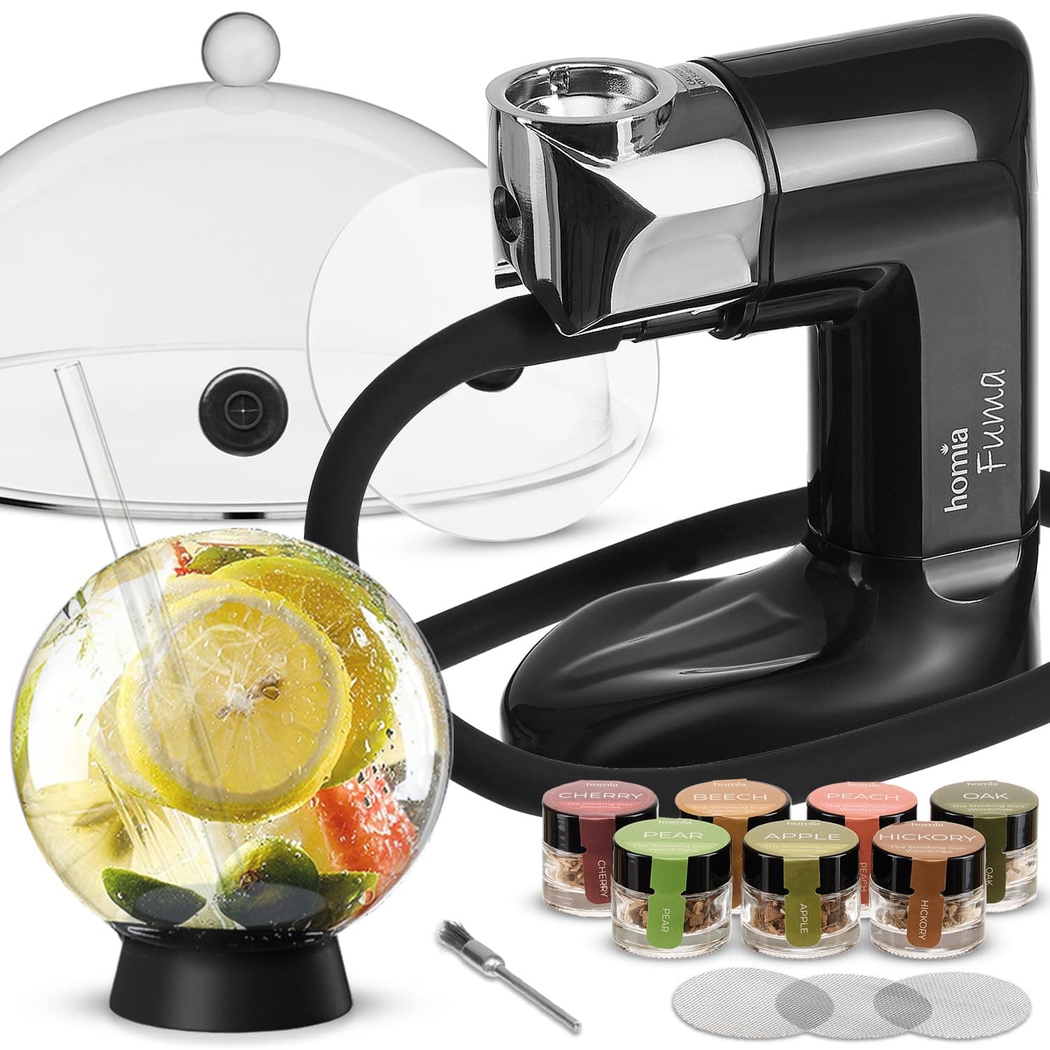 homia Smoking Gun Wood Smoke Infuser - Premium Kit, 14 PCS, Smoker Machine with Accessories and Wood Chips - Cold Smoke for Food and Drinks - Gift for Man