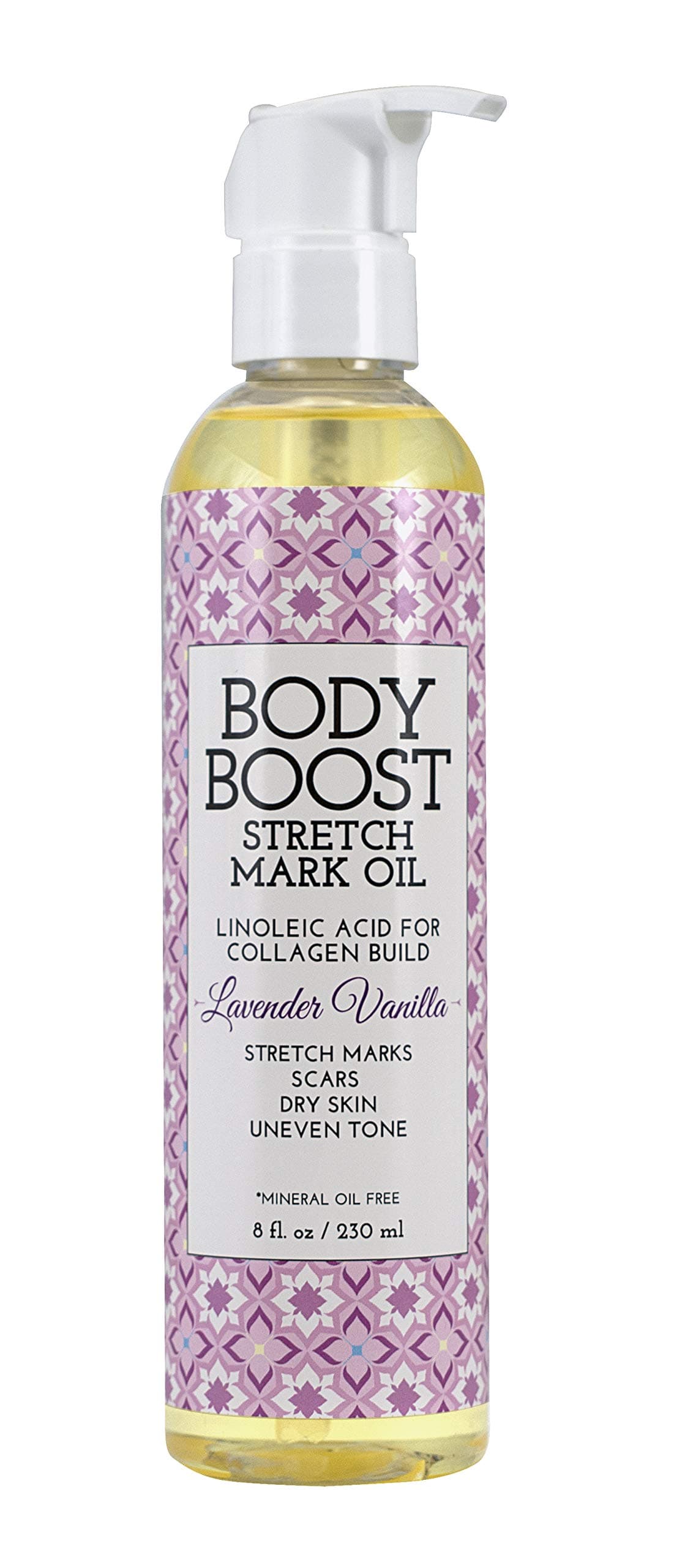 Body Boost Lavender Stretch Mark Oil 8oz- Repair Stretch Marks and Scars- Pregnancy and Nursing Safe- Vegan