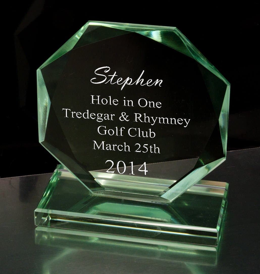 County Engraving Personalised Octagonal Jade Glass Achievement or Sporting Award Trophy, 15cm x 15cm, Laser Engraved - Enter Your Own Custom Text