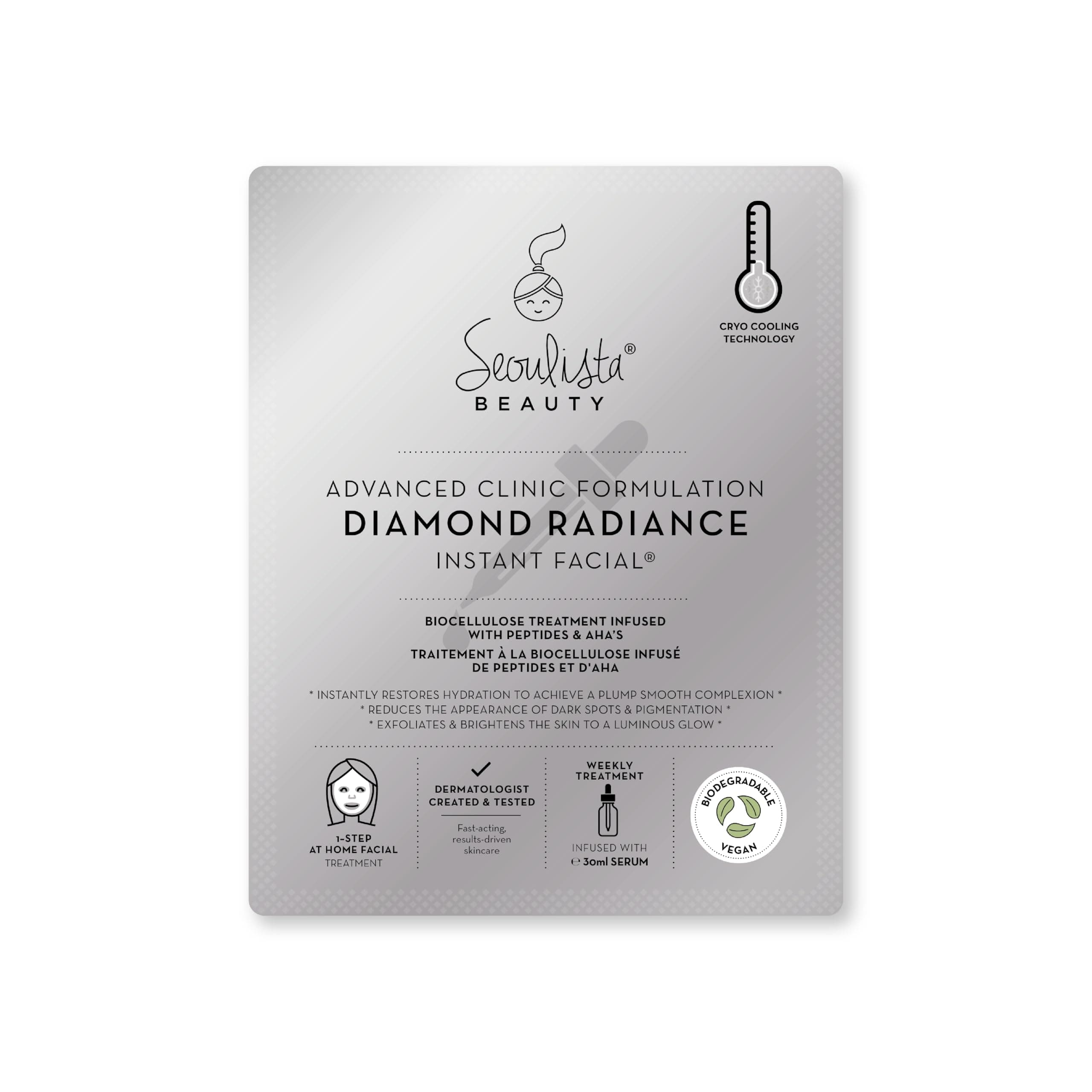 Seoulista Beauty Advanced Clinic Formulation Diamond Radiance Instant Facial – Anti-Ageing Treatment With Peptides, Vitamin C, Niacinamide - Dermatologist Created Korean Skin Care - Award Winning