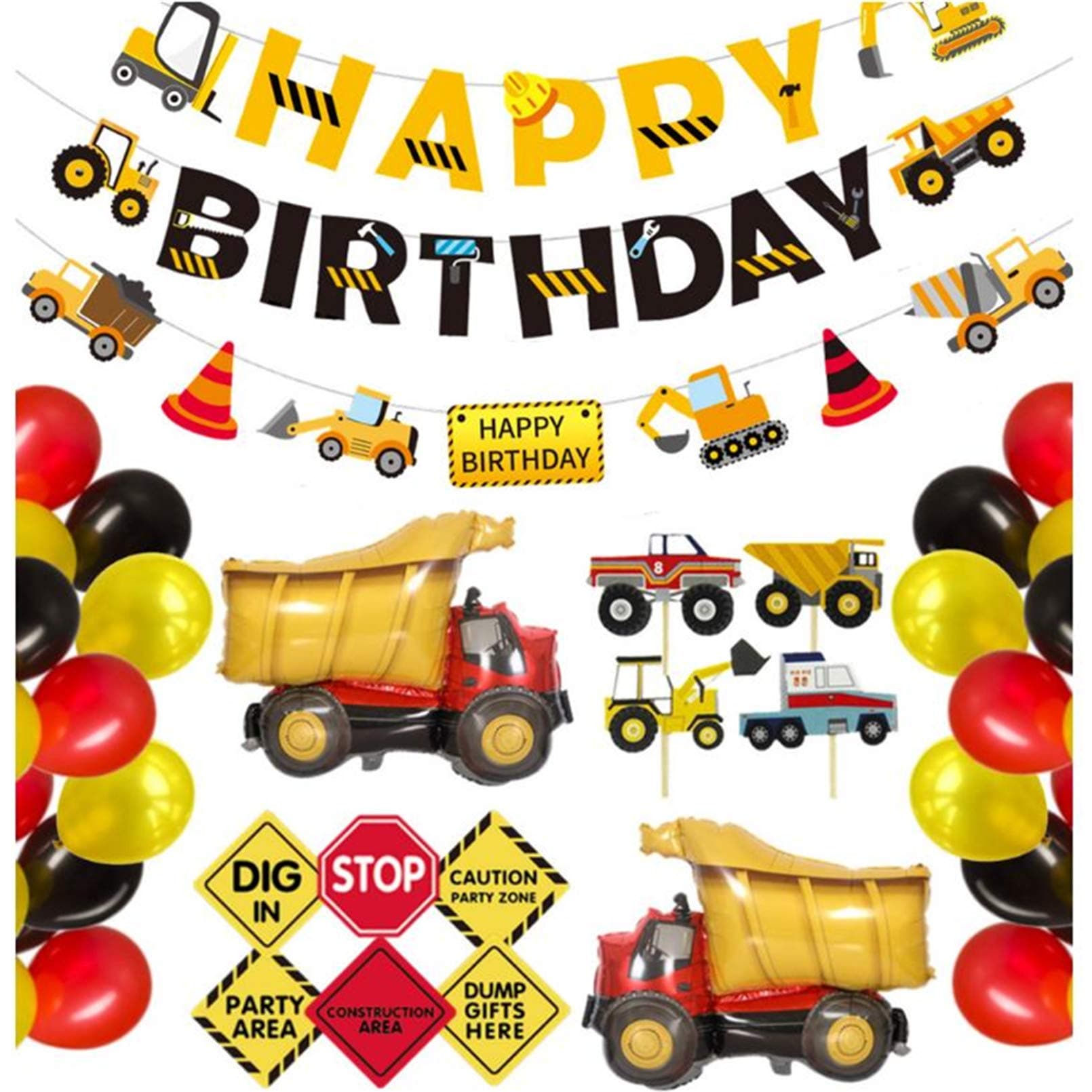 AM ANNA Construction Birthday Party Supplies Dump Truck Party Decorations Kits Set with 2 foil balloons for Kids Birthday Party