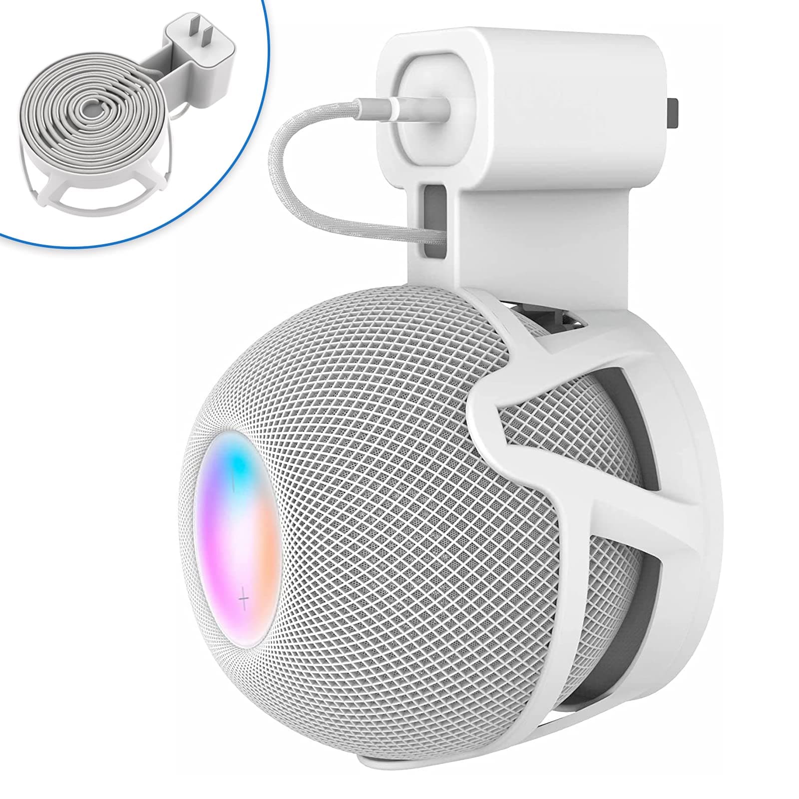 Wall Mount Holder for Homepod Mini, Plug Mount with Cord Management, No Messy Wires or Screws, Perfect Space-Saving Accessories for HomePod Mini (White, 1 Pack)