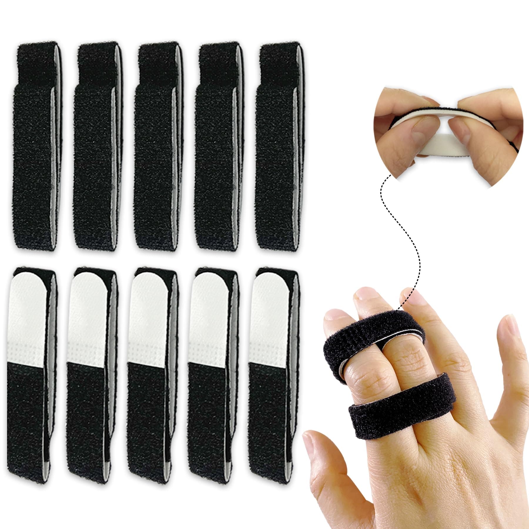 10 Pack Buddy Tape Finger Straps With Padded, Hook and Loop Finger Buddy Straps Pinky Finger Splint for Injured Finger Support, Stretchable and Washable