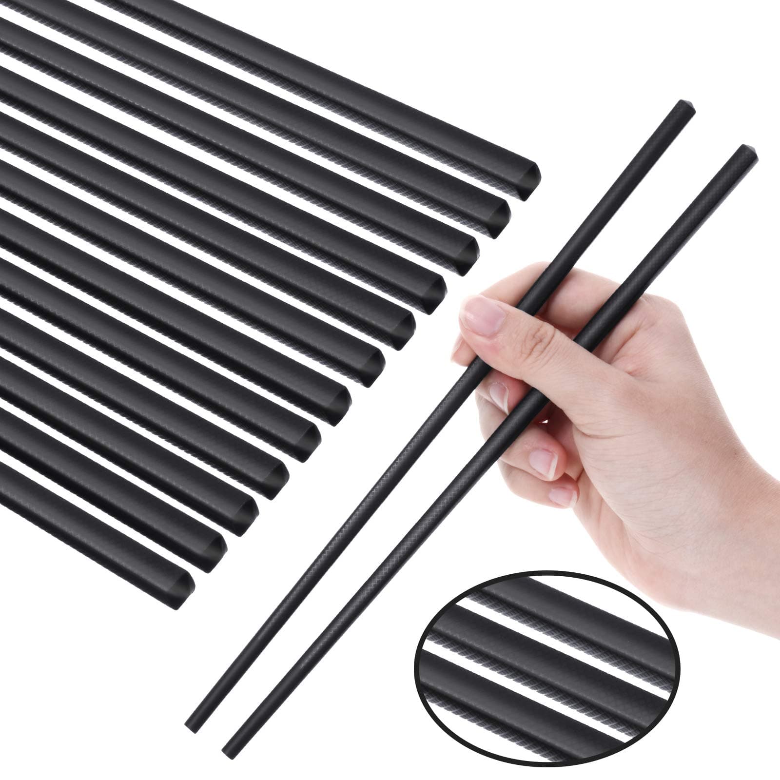 12 Pairs Colorful Chopsticks 9 Inch Reusable Fiberglass Chop Sticks Bulk Dishwasher Safe Lightweight Chopsticks Set Party Favor (Black)