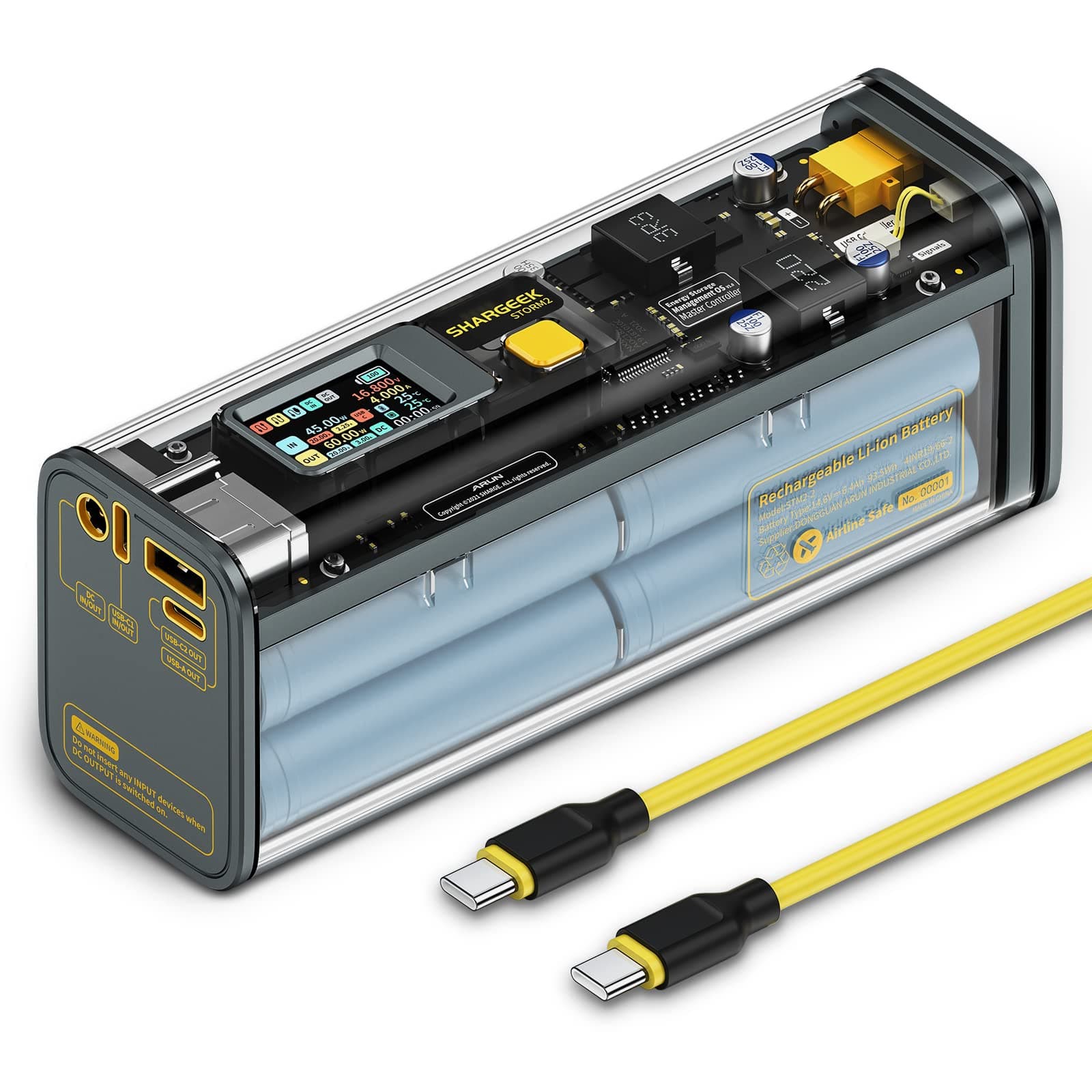 SHARGE STORM2 Power Bank (25,600 mAh / High Capacity Power Bank), PD, QC, PPS Compatible, PSE Technical Standards Compliant, USB-C*2, USB-A, 1/100W Output, Rapid Charging, Compact, Remaining Level