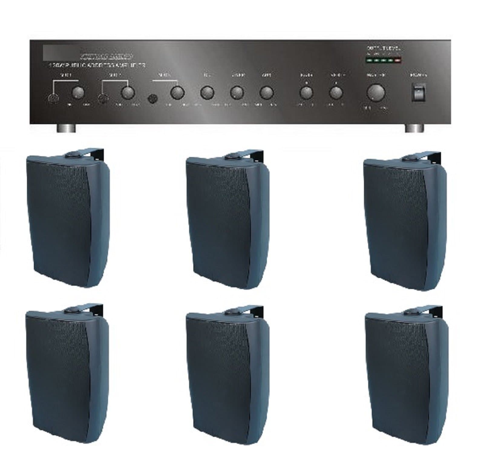 Store/Salon/Restaurant Business Background Music Sound System- Amp, 6 Surface Speakers +