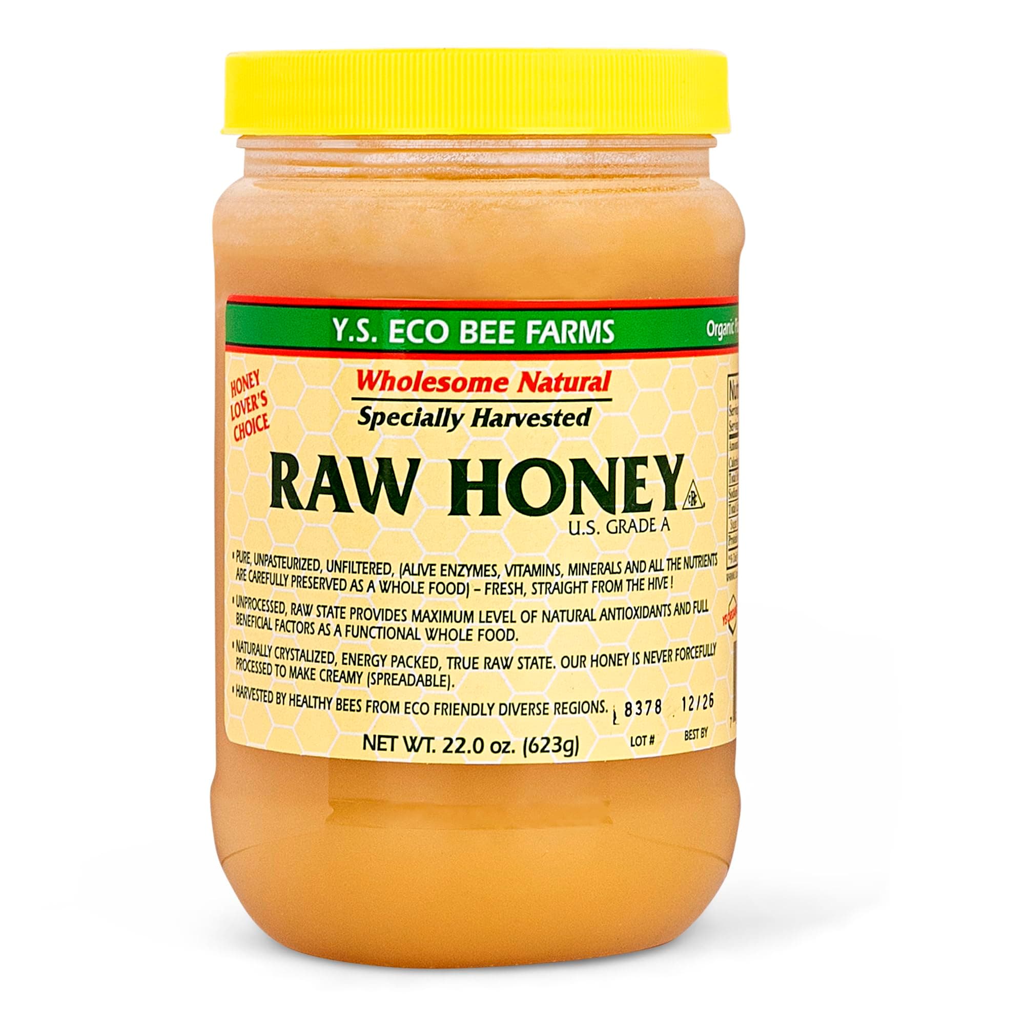 Y.S. Bee Farms Organic Honey Raw Unfiltered - 22 oz 2 Pack - U.S. Grade A Raw Honey, Packed by ILIOS
