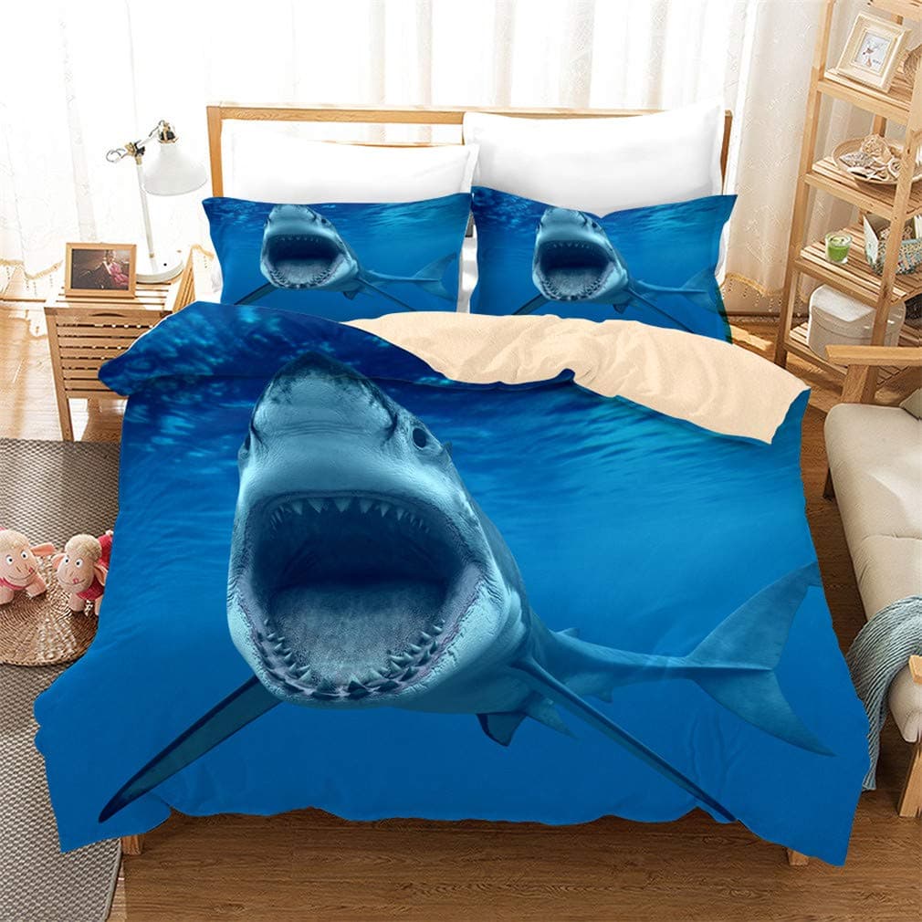3D White Shark Duvet Cover Set Twin Bedding Sets for Kids Ultra Soft Microfiber 2 Piece Blue Cover Set with Pillowcase Decoration Room Home(Twin -Style 15)