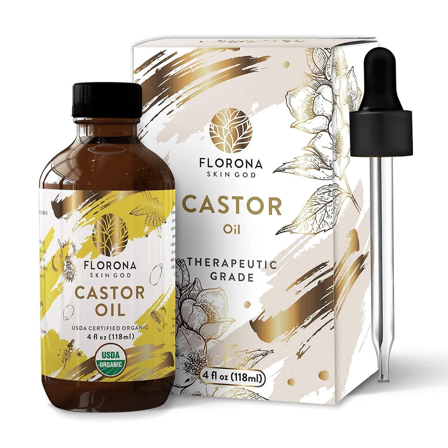 Florona Castor Oil USDA Organic - 4 fl oz for Hair Care, Skin Care, Aromatherapy, Soap Making
