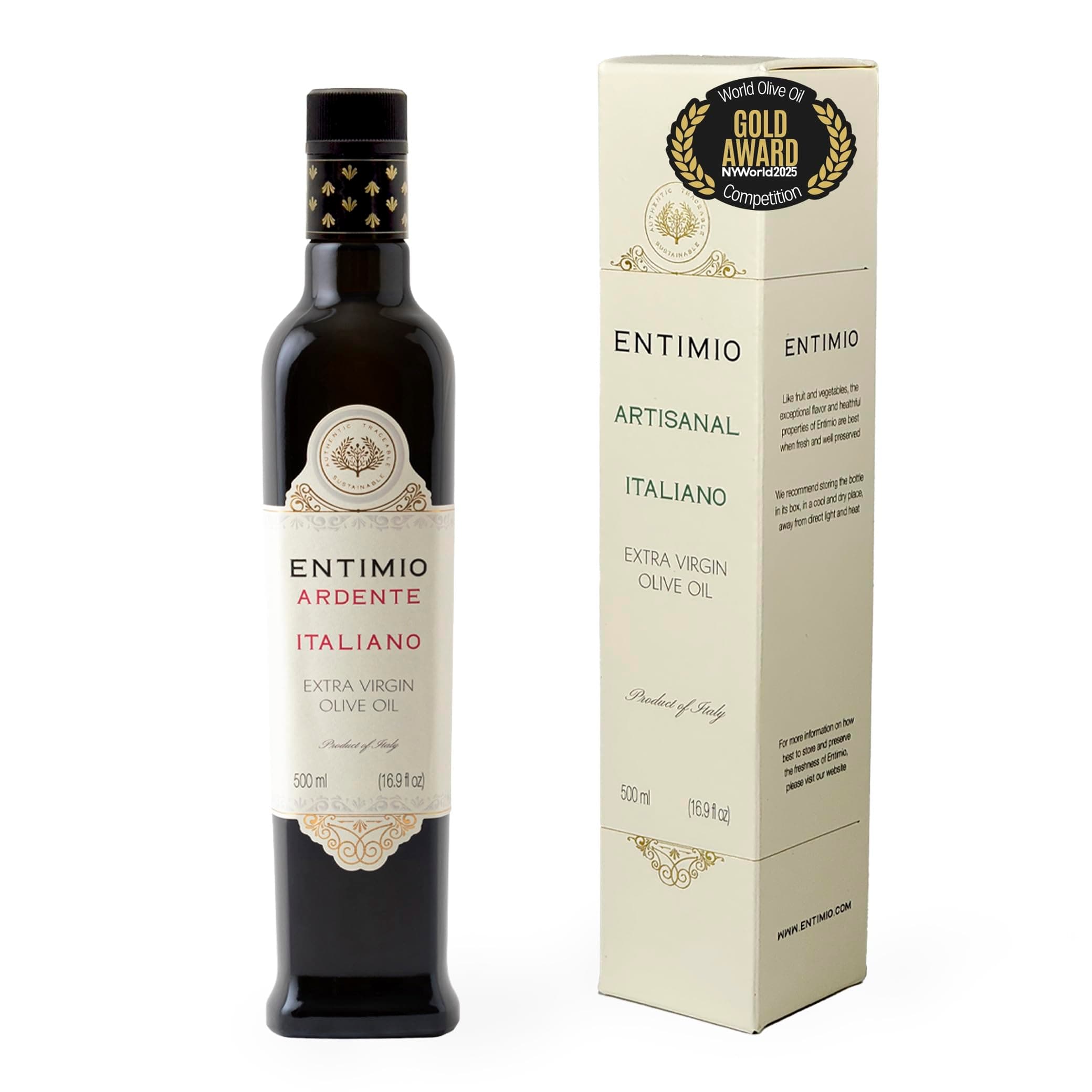 Entimio Ardente Organic Italian Extra Virgin Olive Oil from Italy, 600+ mg/kg High in Polyphenols, 2025 Gold Winner, Sicily Early Harvest evoo, Cold Extracted, Lab Tested - 16.9 fl oz