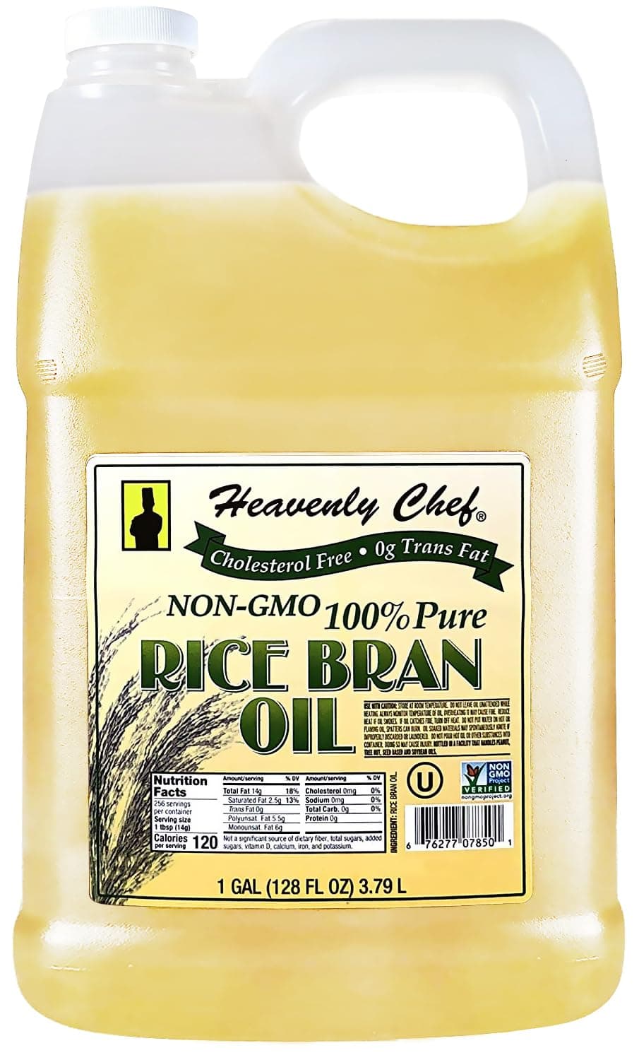 RICE BRAN OIL | 1 Gallon (128 Ounces) | Kosher | All- Natural, Made from 100% Non-GMO Rice | Rich in Vit E and Gamma Oryzanol | Unfiltered, No Trans Fat | by Heavenly Chef