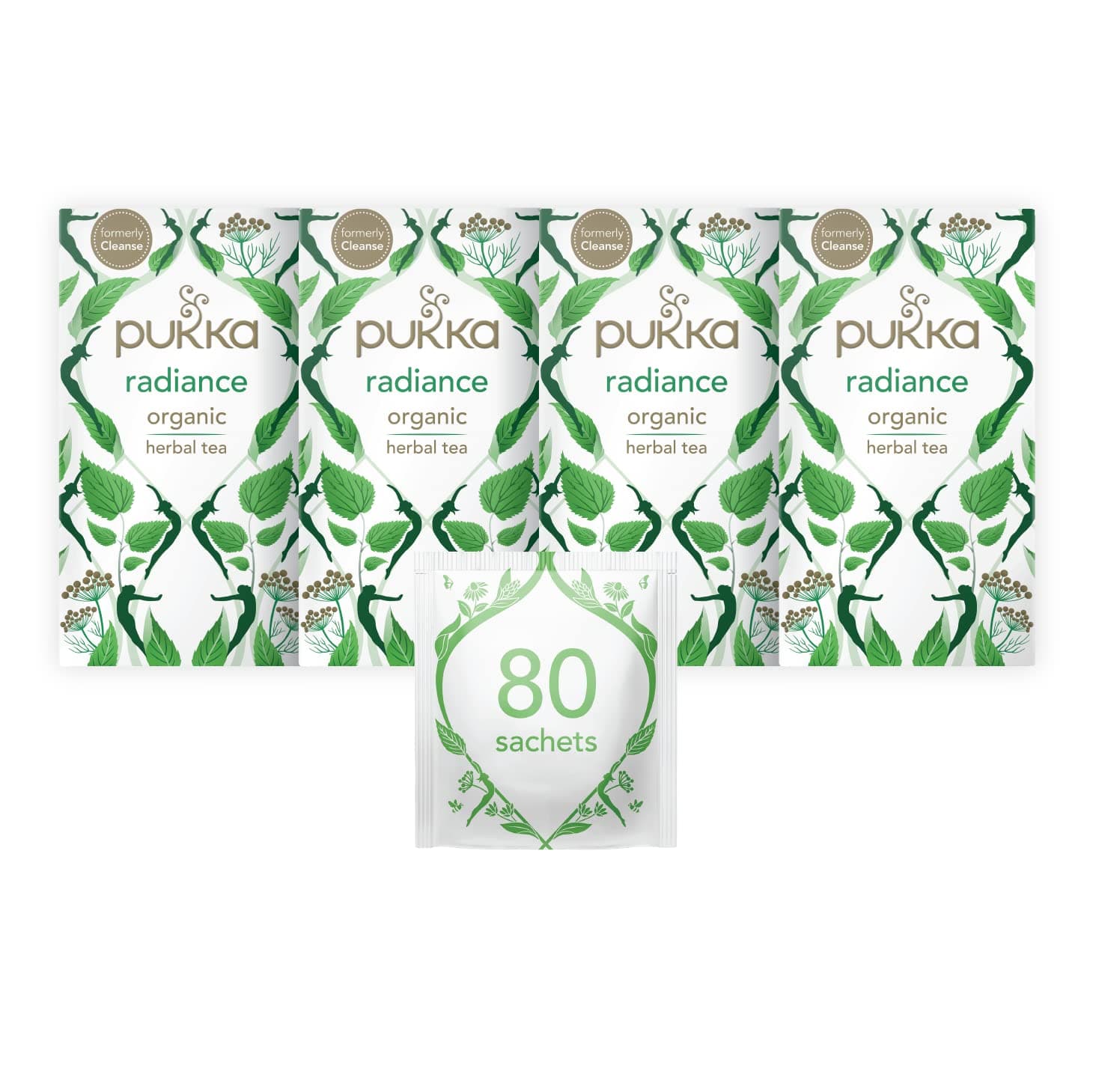 Pukka Herbs | Radiance Organic Herbal Tea Box | Fennel, Aloe Vera, Peppermint, Dandelion and Nettle Tea | Perfect For An Inner Glow | Caffeine Free | 4 Packs | 80 Plant Based Biodegradable Tea Bags