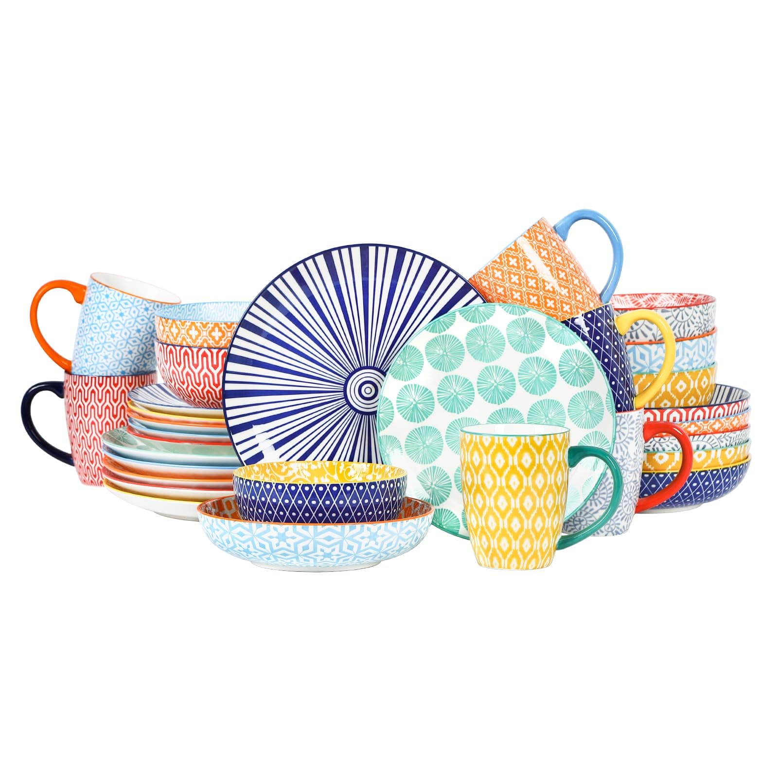 Selamica 30-Pieces Ceramic Dinnerware Sets for 6, Scratch Resistant Plates and Bowls Sets, Microwave and Dishwasher Safe, Assorted Colors A