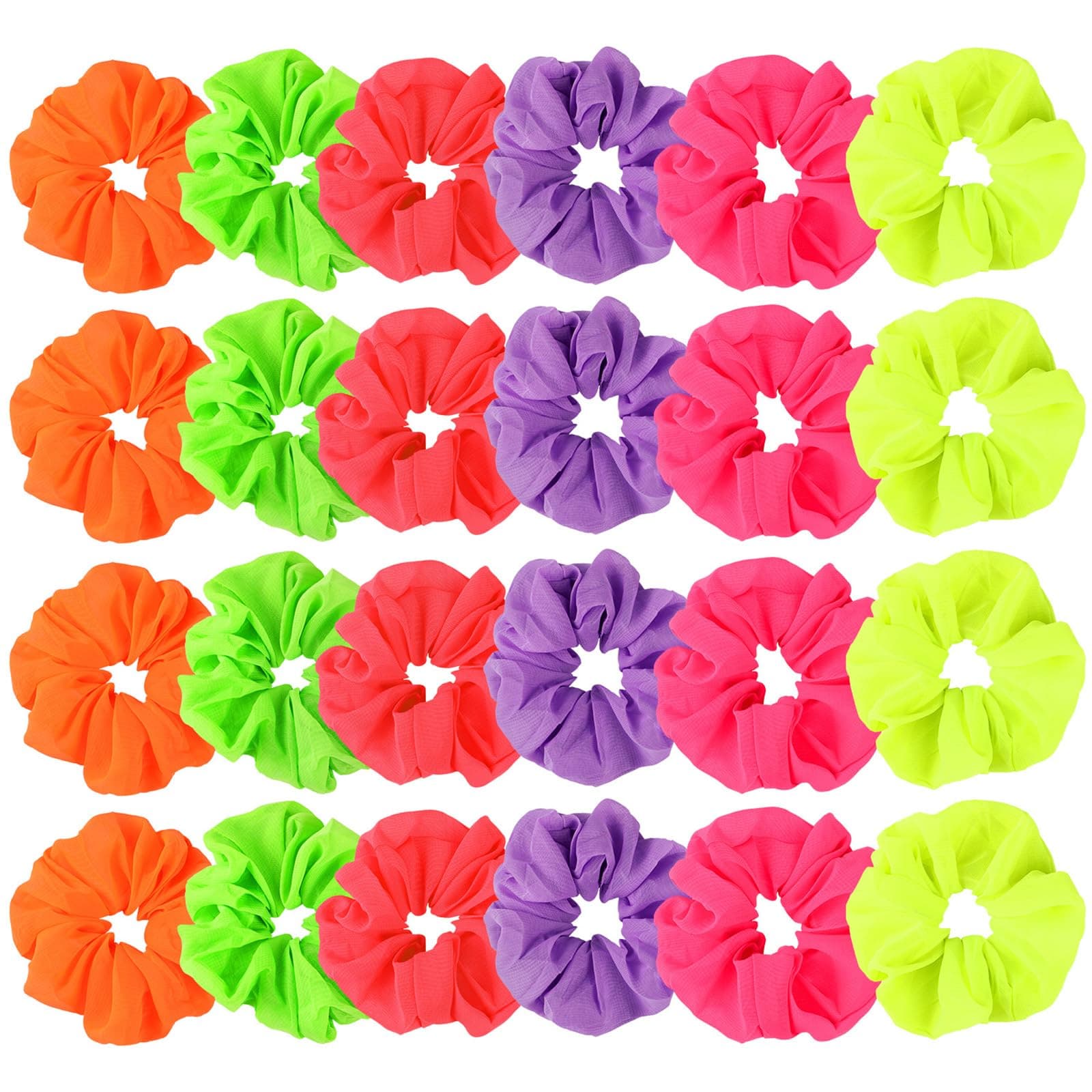 24 Pcs Neon Scrunchies for Hair 80s Neon Hair Accessories for Women Halloween Costumes Elastic Scrunchy Bands Solid Color Ponytail Scrunchy