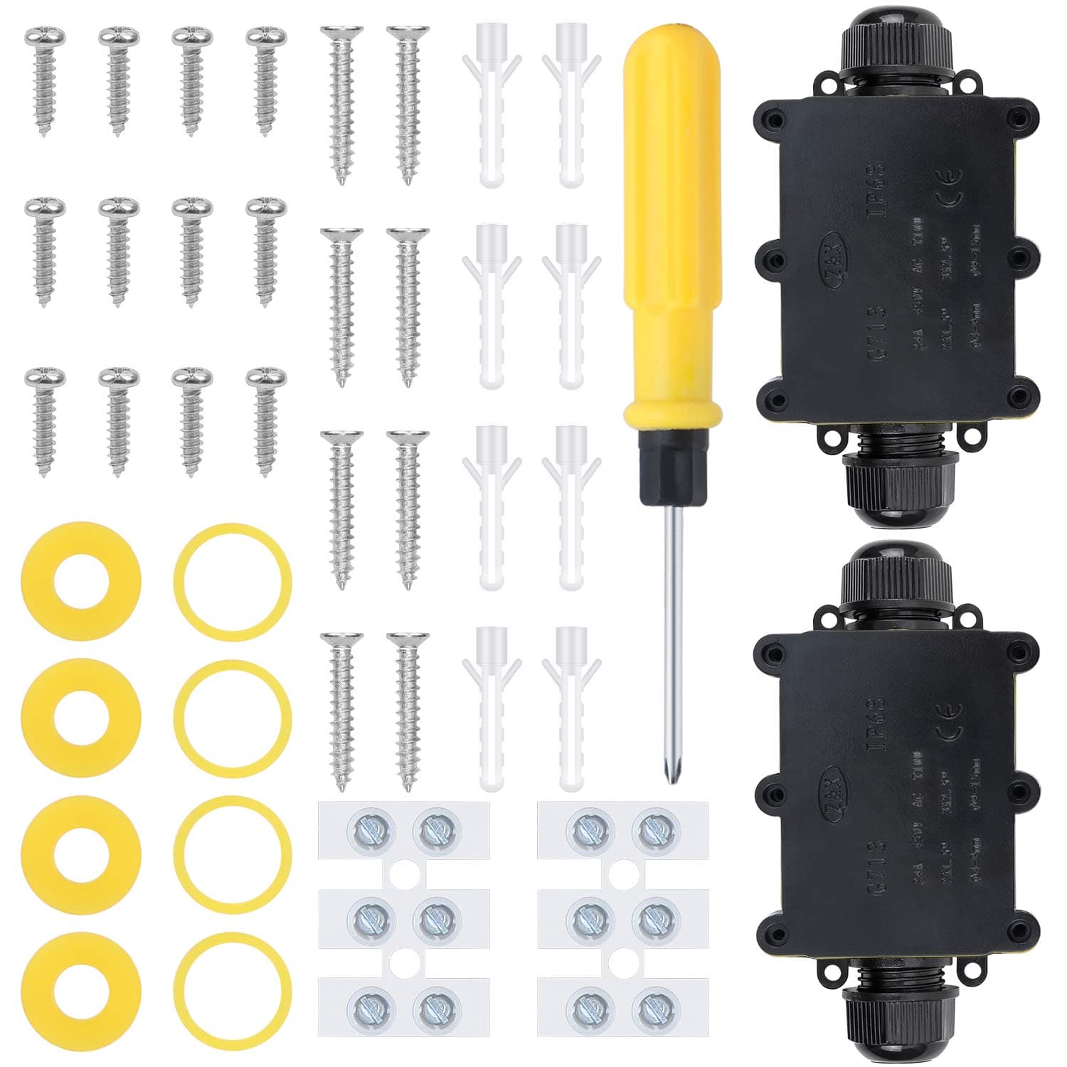 WiMas Outdoor Waterproof Wire Connectors IP68 Connector Electrical Box Wire Waterproof Junction Box External Plastic 2-Way Plug Line M20 Coaxial Cable Connector Diameter 4-15mm Cable 2 Sets