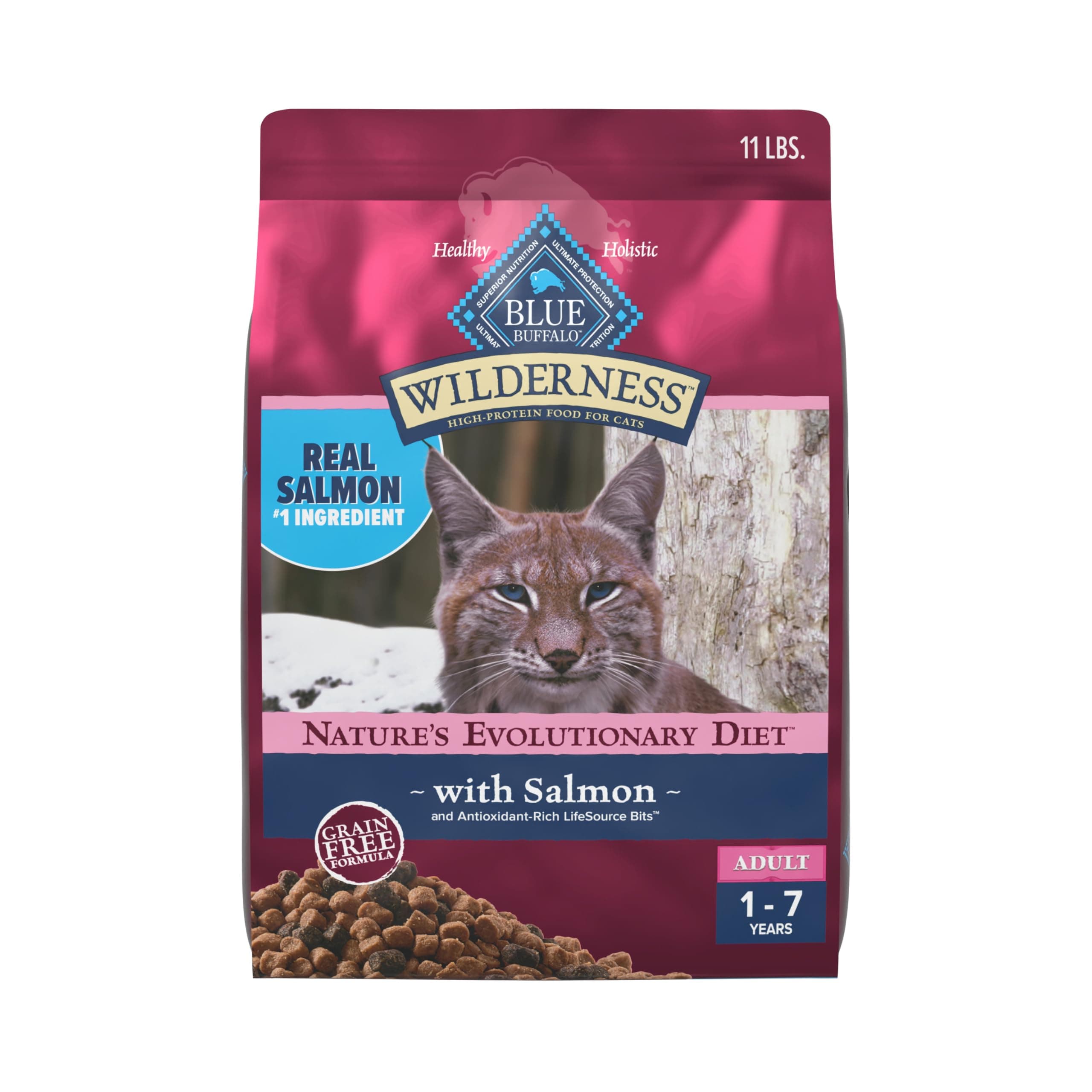 Wilderness Natural High Protein, Grain Free Dry Food for Adult Cats, Salmon, 11-lb Bag