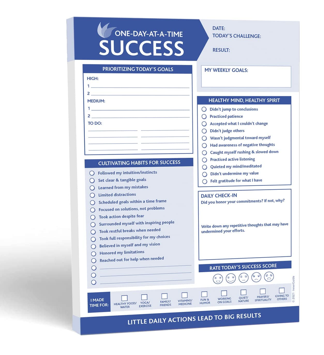 Daily Success & Goal Tracker - Schedule - Tear-off Motivational & Productivity Checklist - 90 Day Planning Pad (6.5 x 9) by InnerGuide Planners