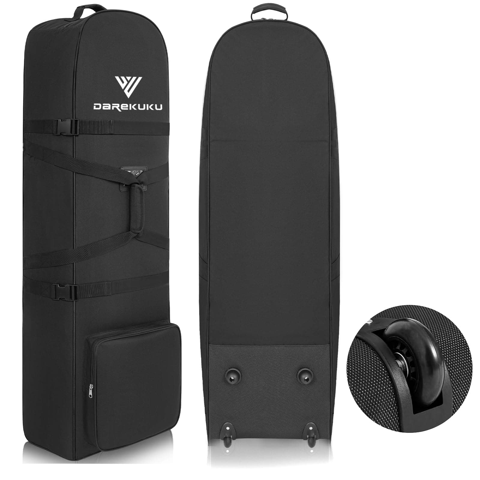 DAREKUKU Soft Golf Travel Bag with Stabilization Strap Heavy Duty 900D Polyester Oxford Abrasion Resistant Storage Pocket Upgraded Rubber Wheels