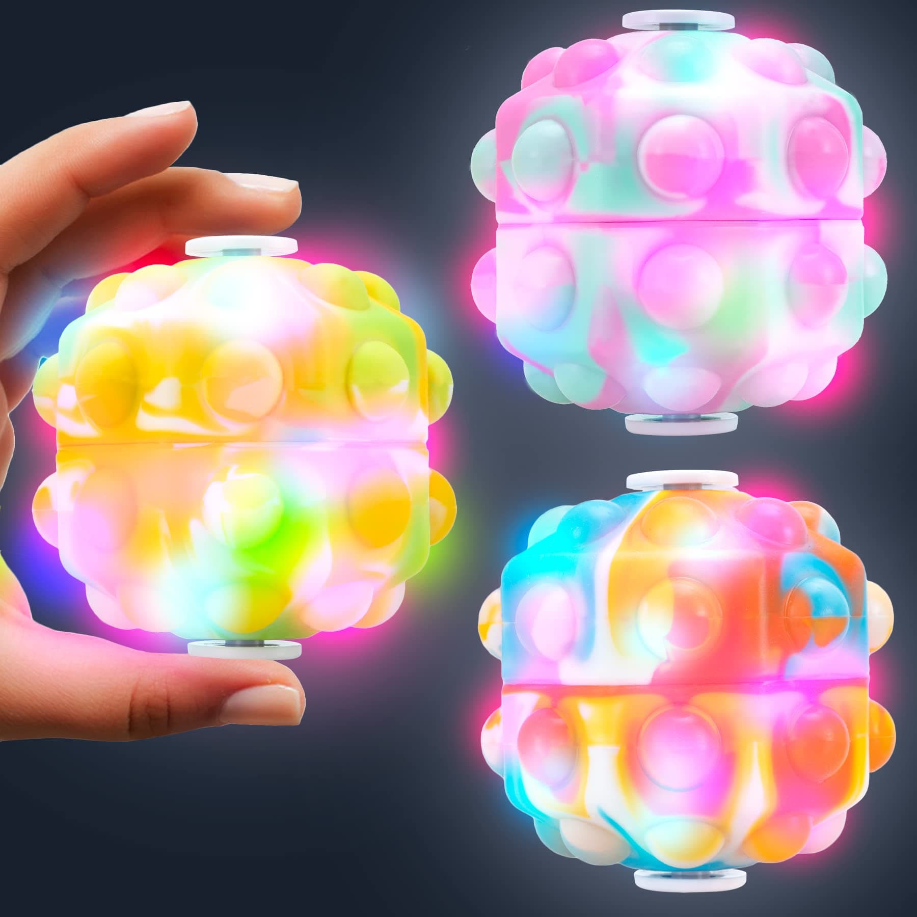 Cikyner Anti-Stress Ball - 3 Pack Silicone Fidget Squeeze Ball Sensory Toy with Light for Anxiety Relief, Ideal for Adults and Children