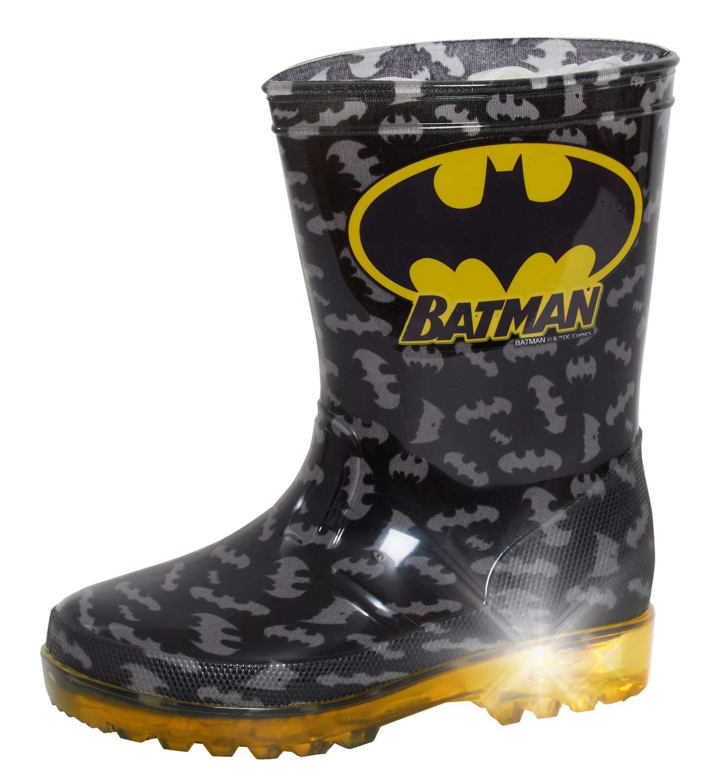 Boys Batman Light Up Wellington Boots Kids Rain Snow Shoes Wellies, Black, 10 UK Child