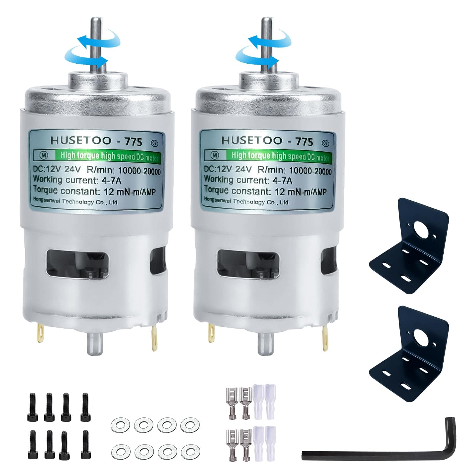 775 DC Motor 12v DC Motor High Torque DC Motor Max 20000 RPM Dual Ball Bearings Quiet Power Wheels Motor Upgrade DC Motor(with Bracket) (D Shaft Motors-2Pack)