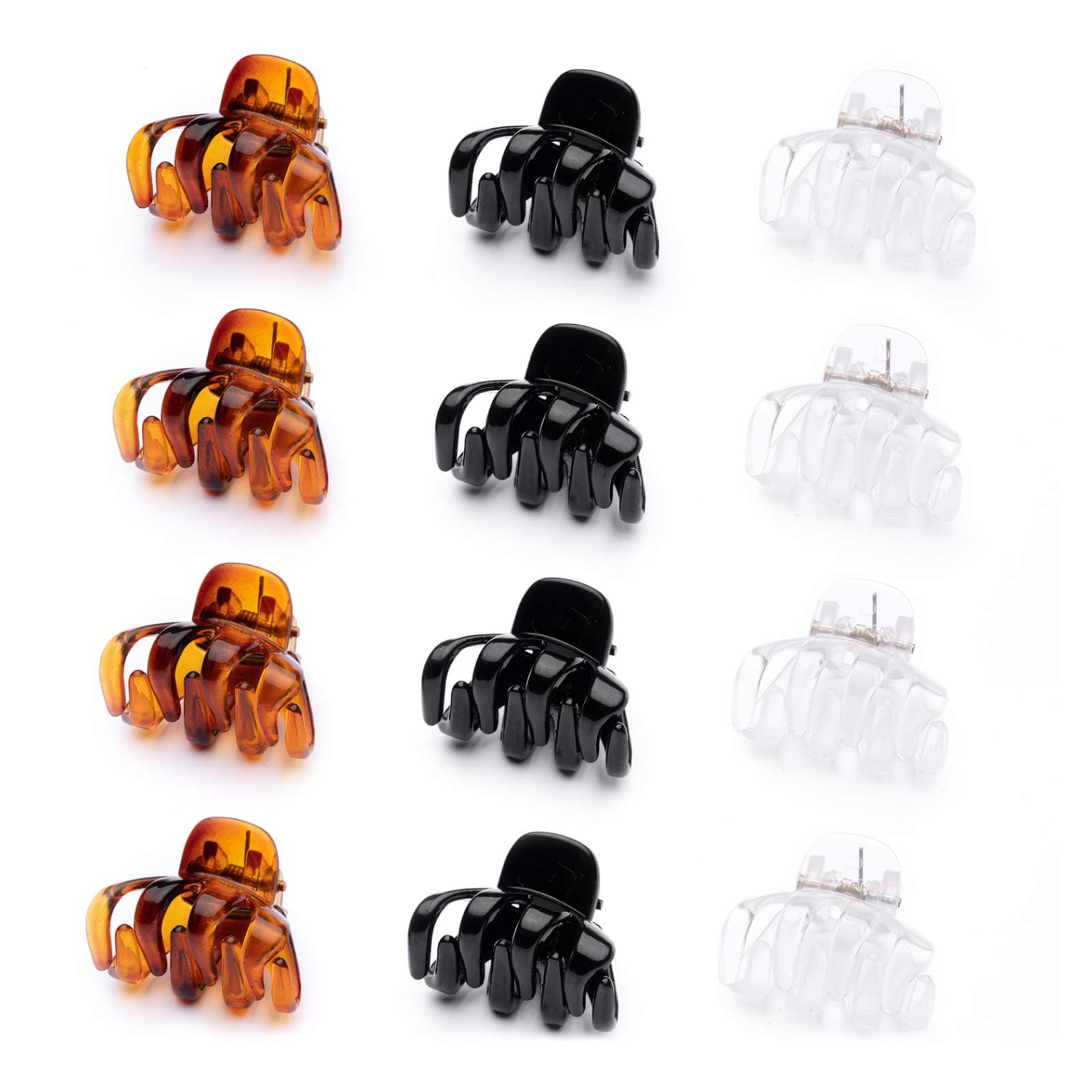 Cobahom 12 Pack Small Hair Claw Clips 1.2 Inch Plastic Hair Clips for Thin Hair No-Slip Mini Hair Clips Hair Styling Accessories for Women and Girls, Black, Brown and White