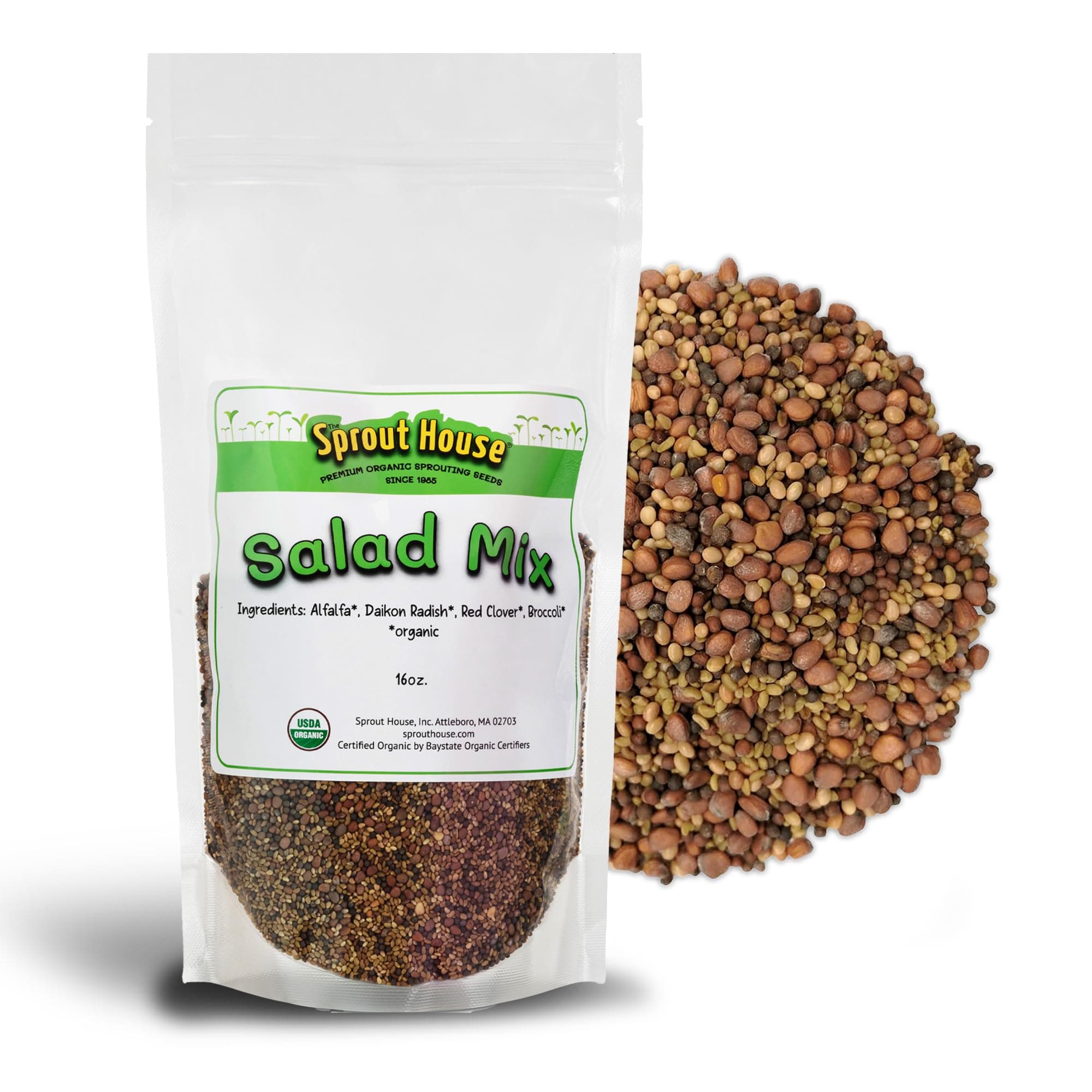 The Sprout House - Salad Sprout Mix, Fresh, Organic & Non GMO Alfalfa, Broccoli, Clover & Radish, Sprouting Seeds Mix, Easy to Grow Sprouts & Microgreens, Resealable Bag, 16oz