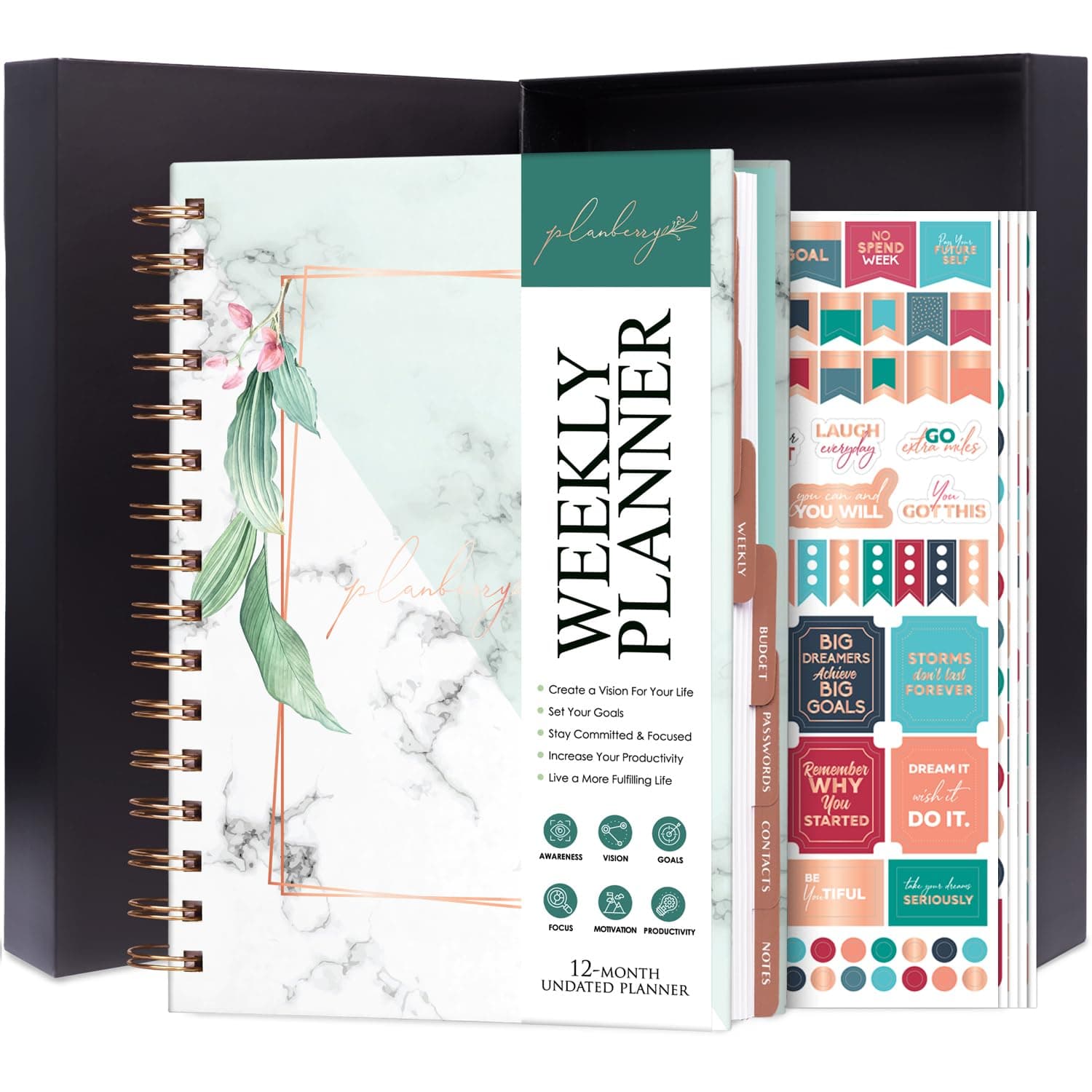 Weekly Planner Premium – Undated Life Organizer & Budget Planner – Time Management, Goal Setting, To-Do List, Work-Life Balance & Habit Tracker – 6.9″ x 8.5″ (Natural Green)