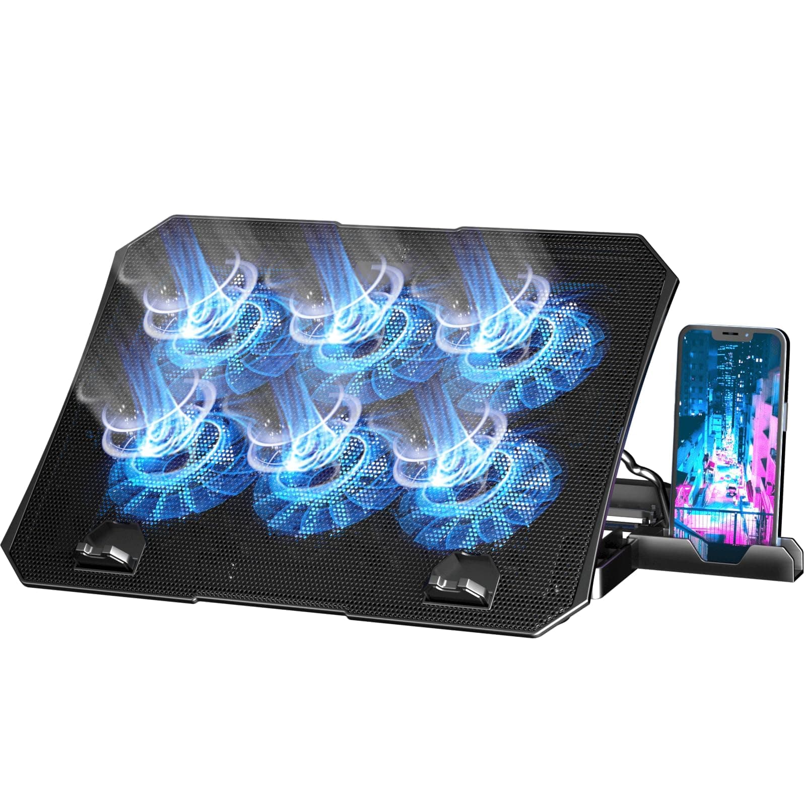AICHESON Laptop Cooling Pad for 12-15.6 Inch, 6 Cooler Fans with Blue Lights, Laptop Cooling Stand with 2 USB Ports (Blue)