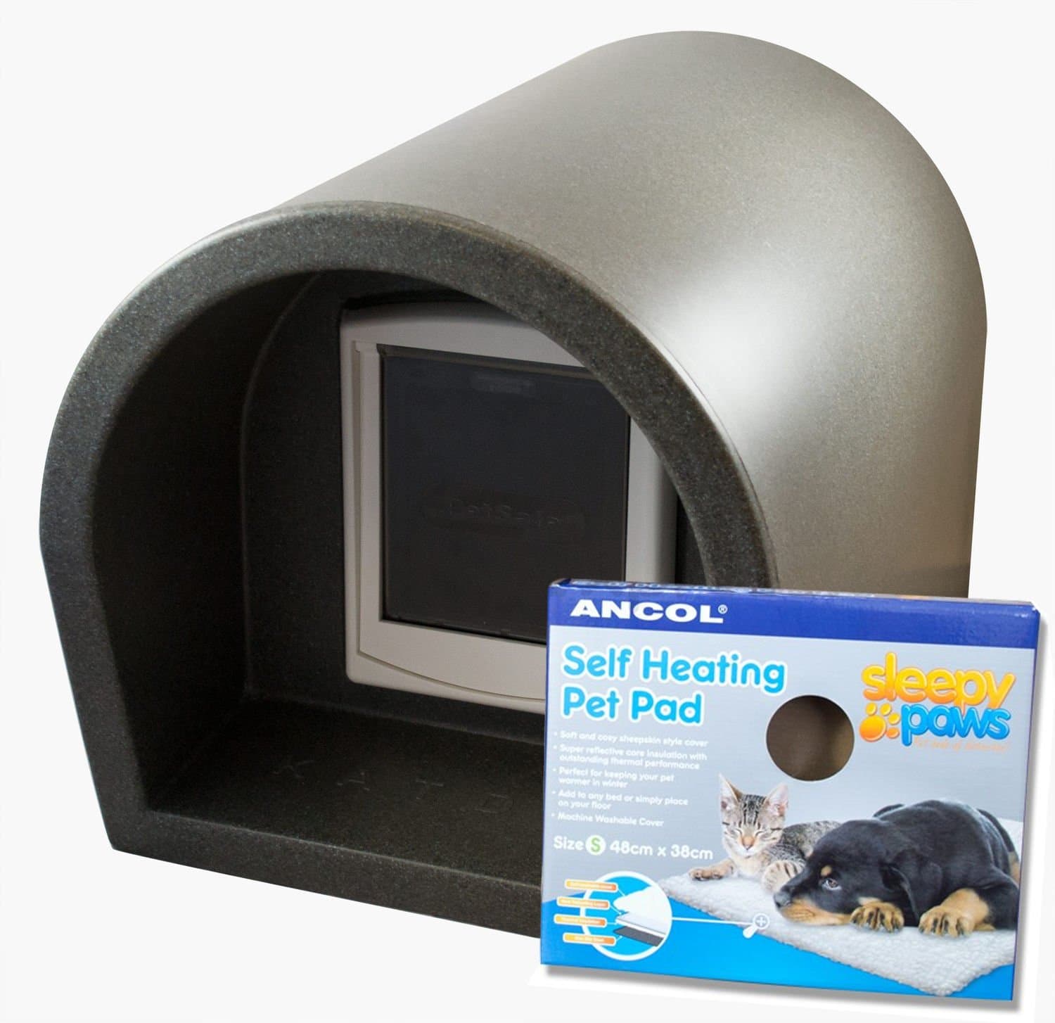 The Original Mr Snugs KatDen® Outdoor Cat Kennel/Shelter - Dark Grey - Kennel, Door & Self Heating Pet Pad