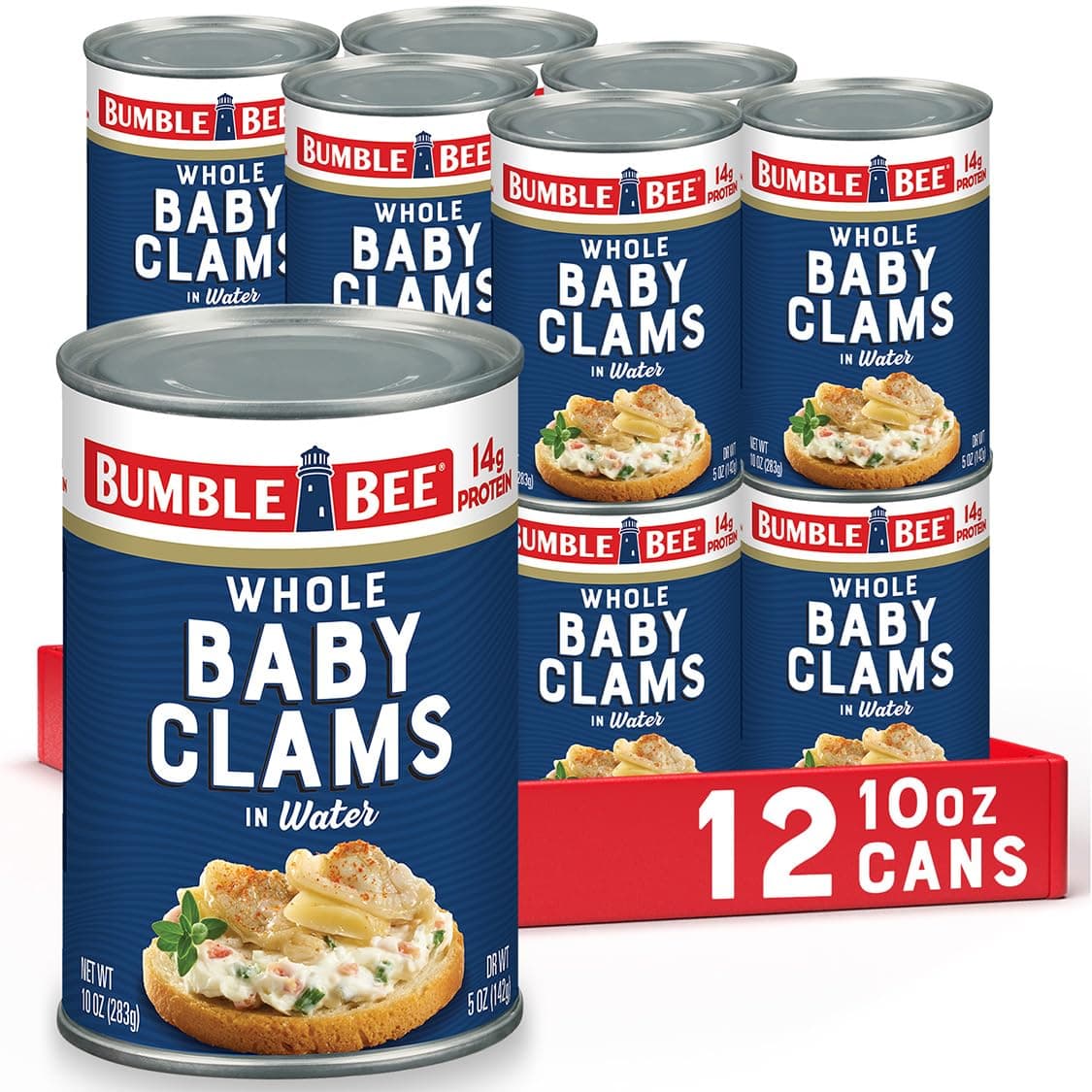 Bumble Bee Whole Baby Canned Clams, 10 oz Can (Pack of 12) - Ready to Eat - 13g Protein per Serving - Gluten Free - Great Snack or Use in Seafood Recipes