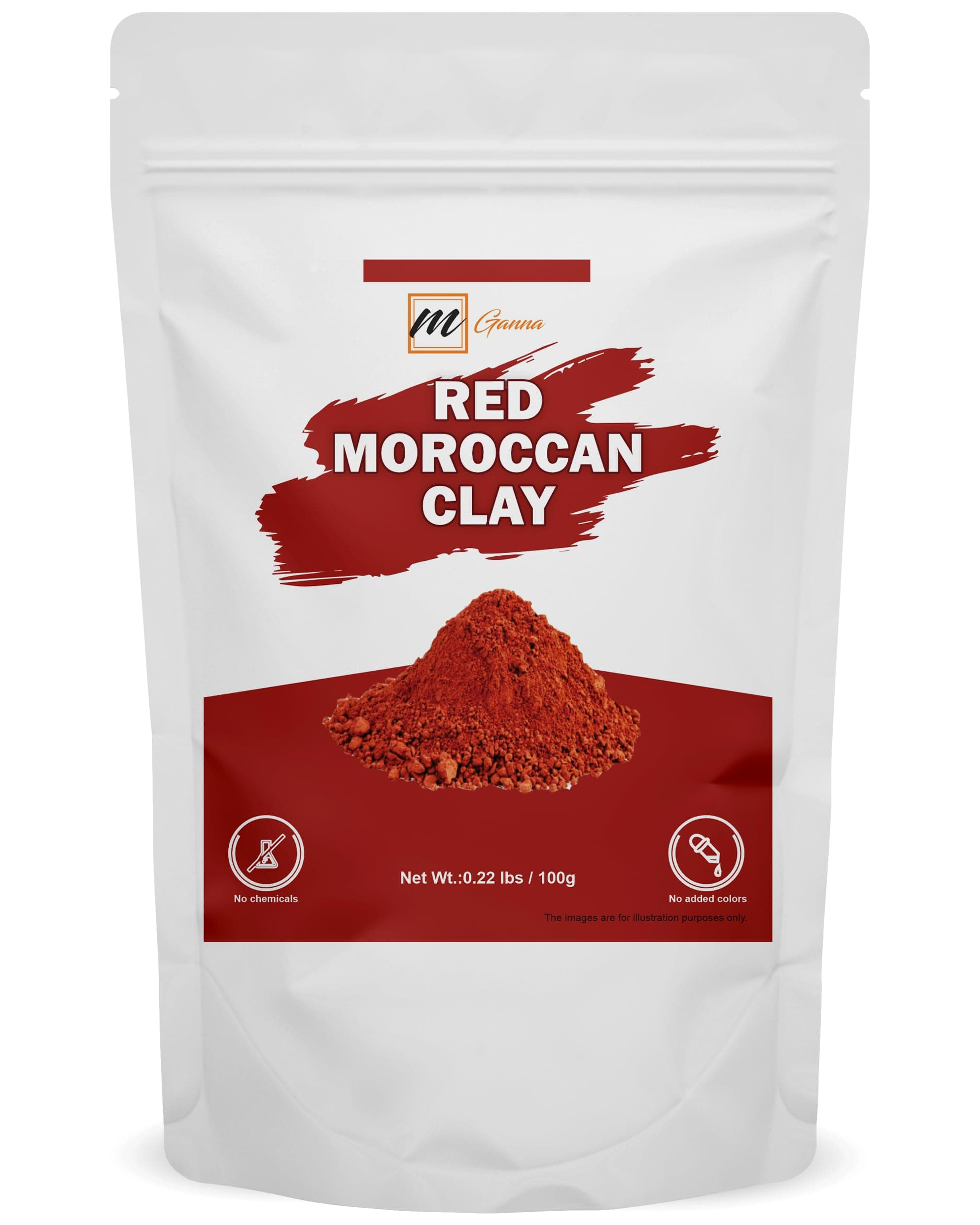 100% Natural Moroccan Red Clay Powder for Hair Masks, Scrubs, Creams and Soap Making 0.22 LBS / 100 GMS