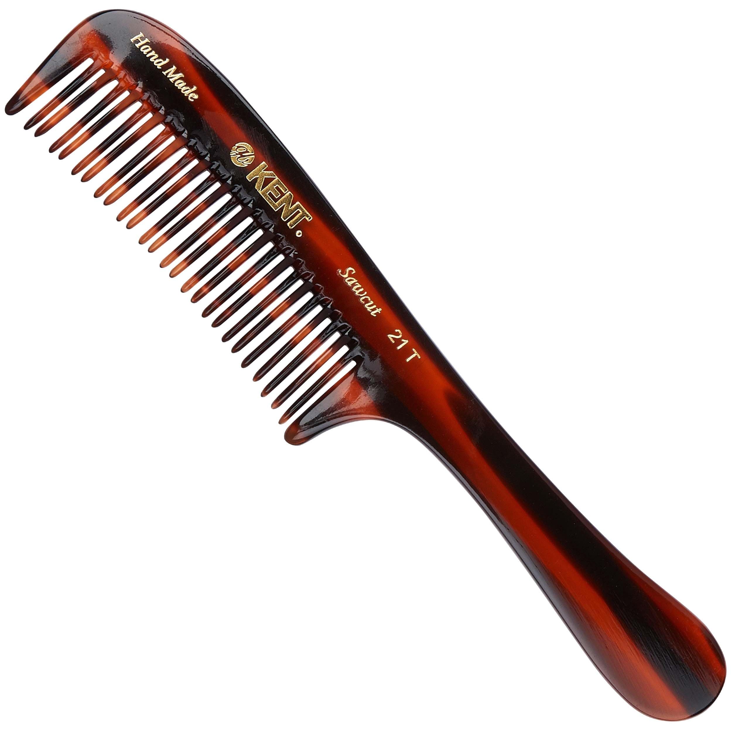 21T Tortoiseshell Large Detangling Comb, Wide Teeth for Thick Curly Wavy Hair. Long Hair Detangler Comb For Wet and Dry. Handmade of Quality Cellulose, Saw-Cut Hand Polished, Made in England