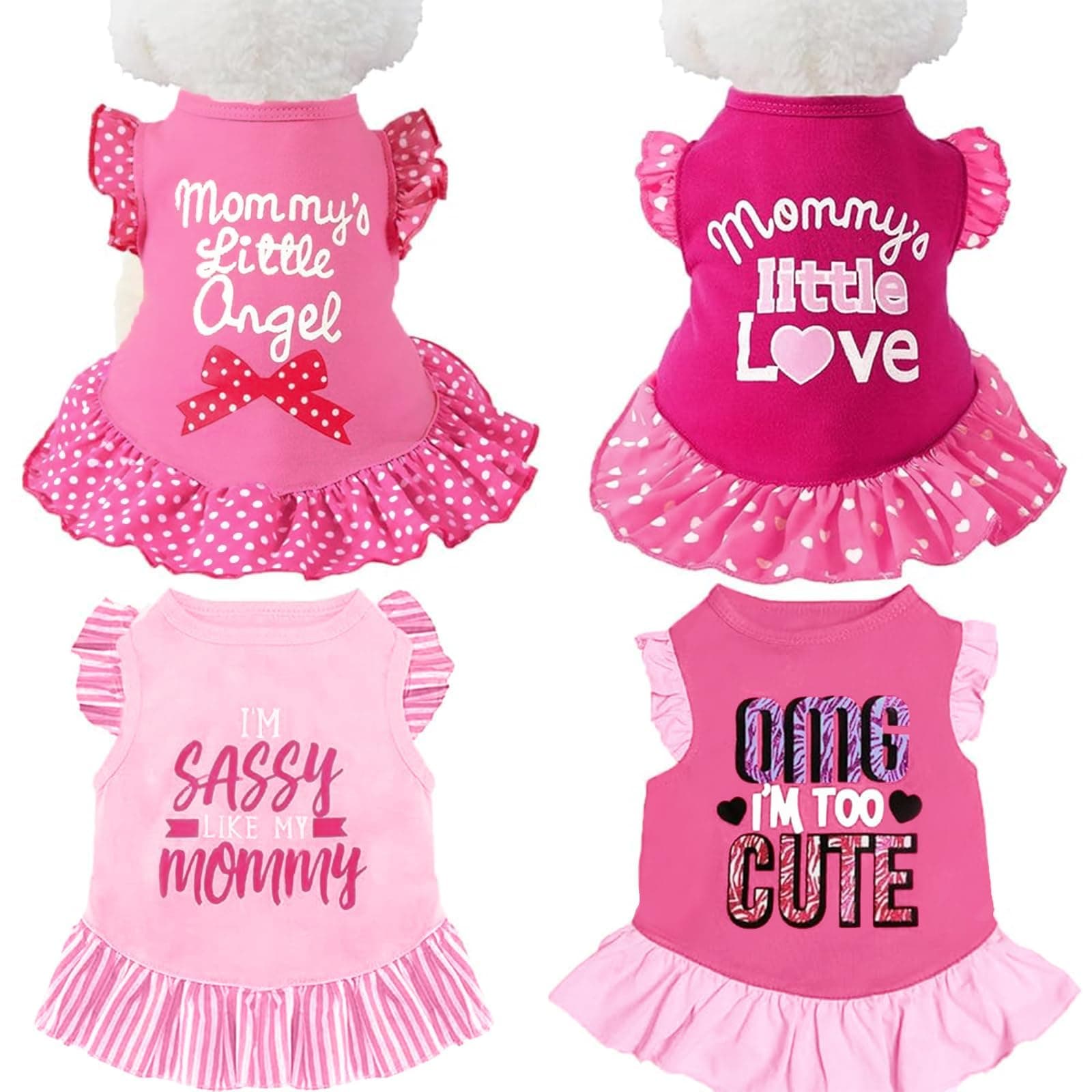 XPUDAC 4 Pack Pet Dog Dress Dog Clothes Girl Puppy Shirt Yorkie Clothes Cute Doggie Dress Pet Apparel for Small Dogs and Cats (Pink Angel, Small(4.5-8lbs))