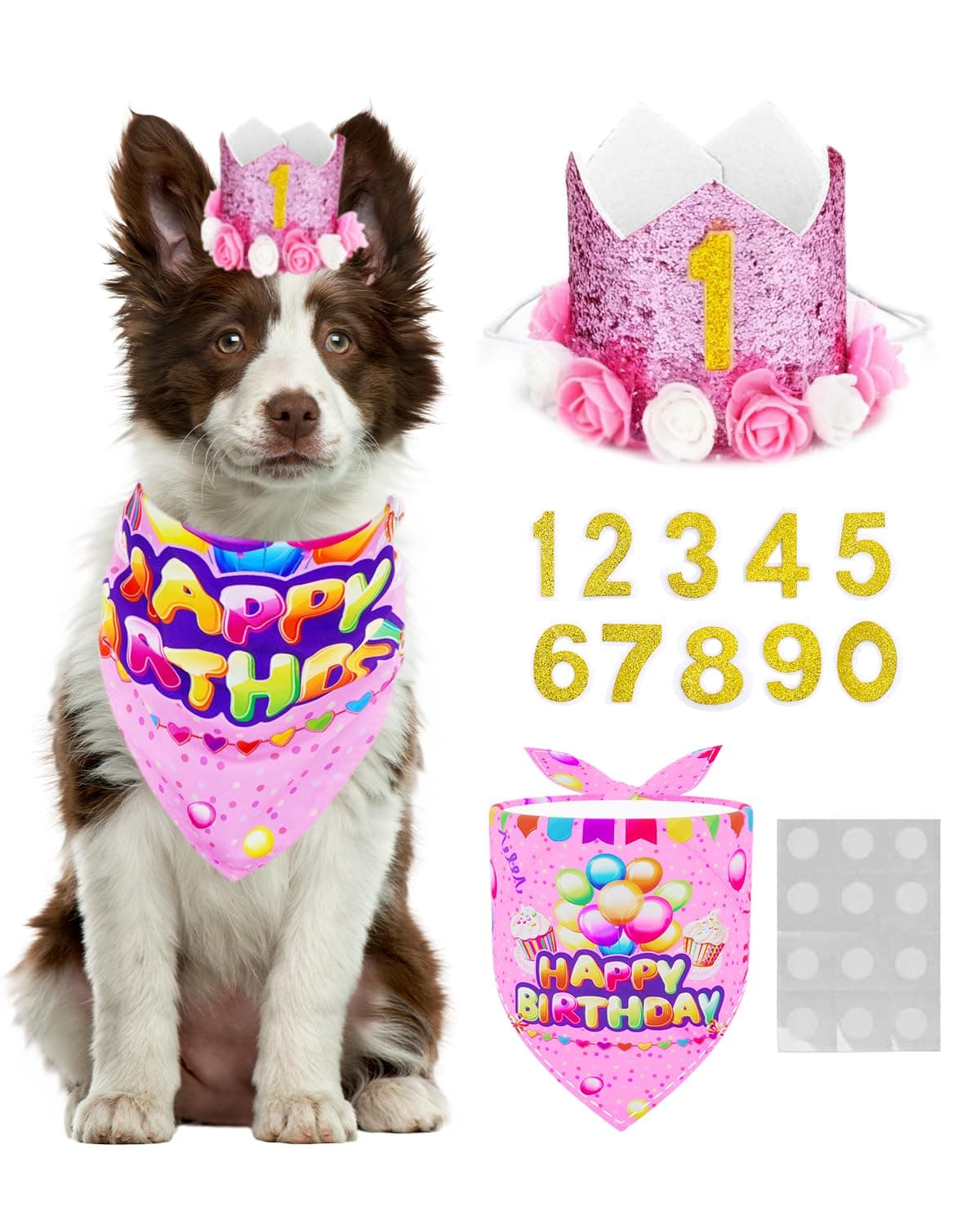 Pink Flower Crown Pet Birthday Hat Banadana Reusable Cat Dog Headwear Caps Adorable Princess Headdress Grooming Supplies Pet Party Celebration Decoration