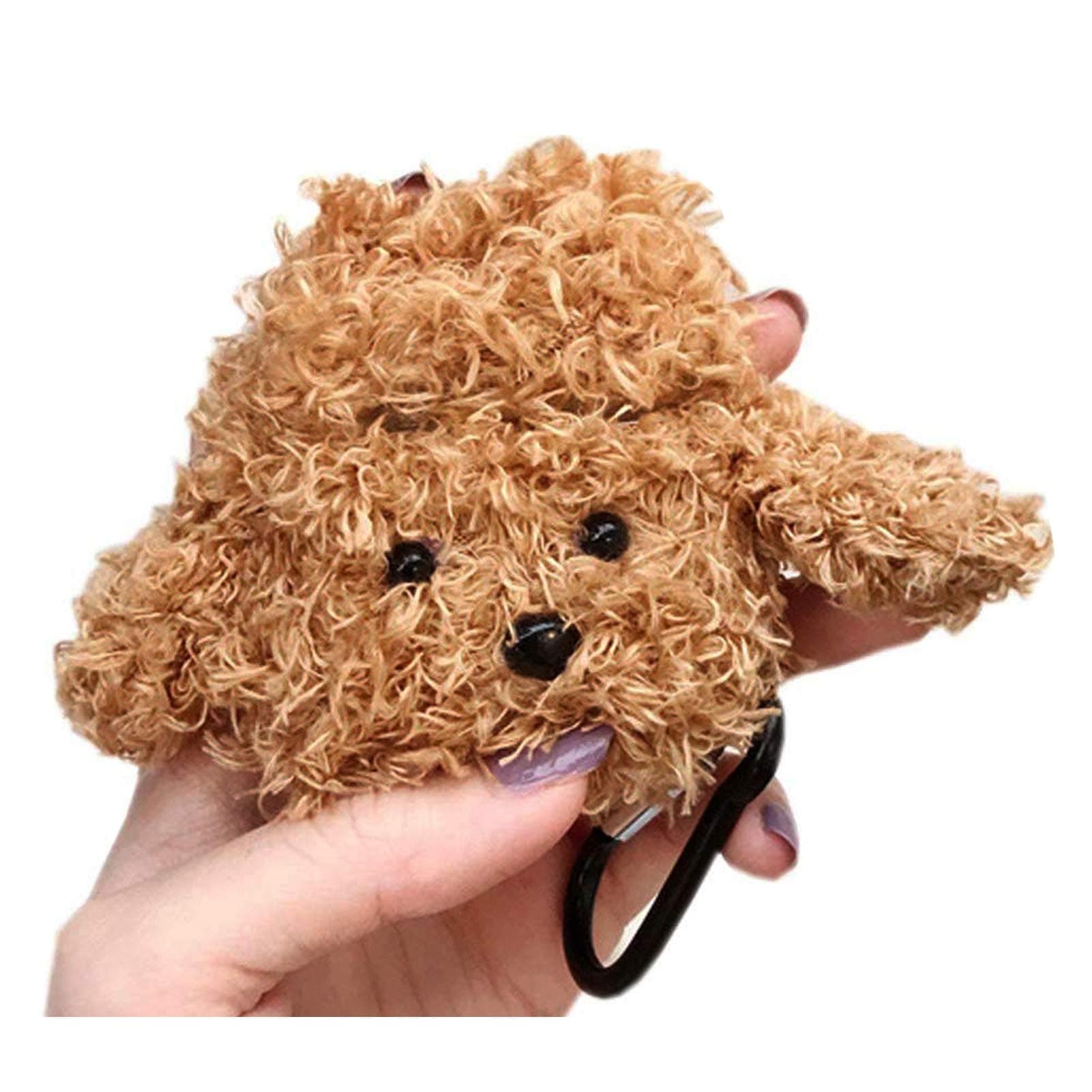 SGVAHY Furry Case for AirPods 1&2 Funny Cute 3D Cartoon Plush Design Teddy Soft Warm Fluffy Cover with Keychain Kawaii Anti-Fall Protective Case Women Girls