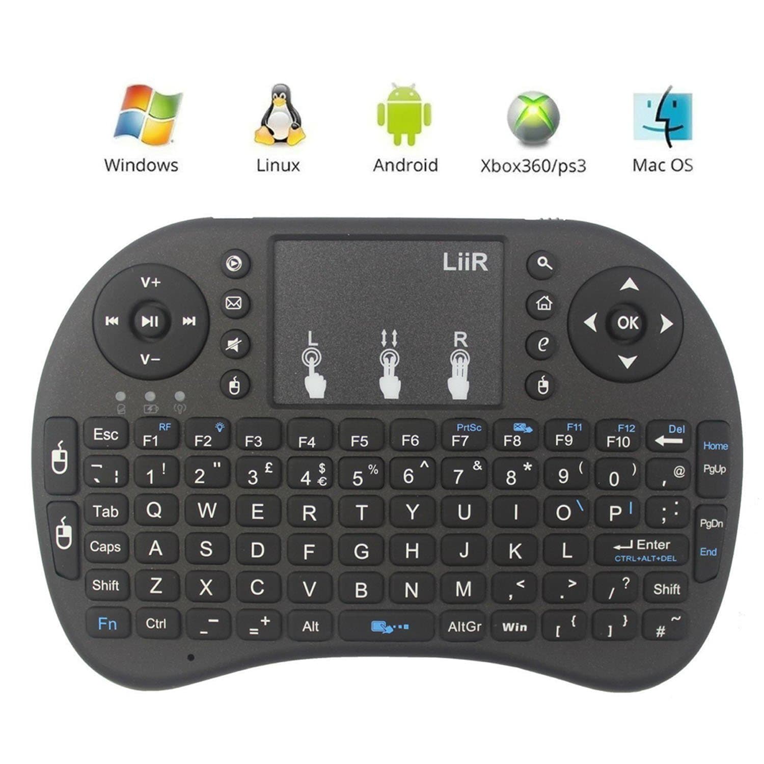 LIIR 2.4GHz Wireless Mini Keyboard with Touchpad Mouse for Raspberry Pi 3 / XBMC / Android and Google Smart TV Box