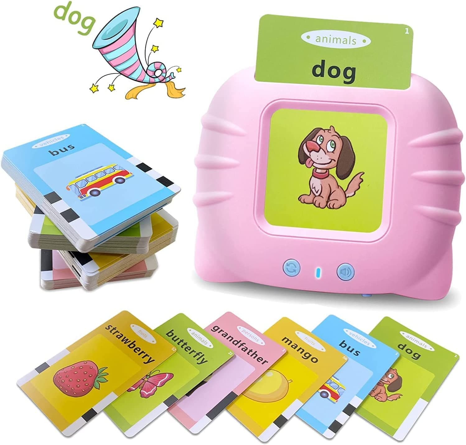 ARTLABEL Early Education Electronic Talking Flash Cards Toy Device with Music Sound English Words for Preschool Kids Toddlers Montessori Educational Learning Rechargeable Toys (1-5 Yrs) (Pink)