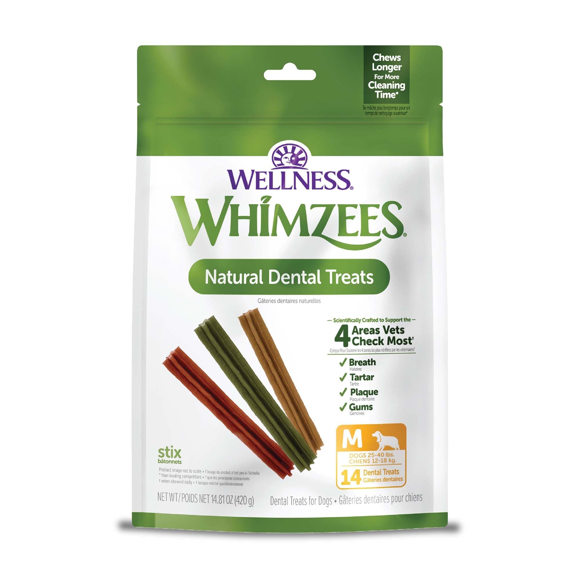 Whimzees Natural Grain Free Dental Dog Treats, Medium Stix, Bag Of 14