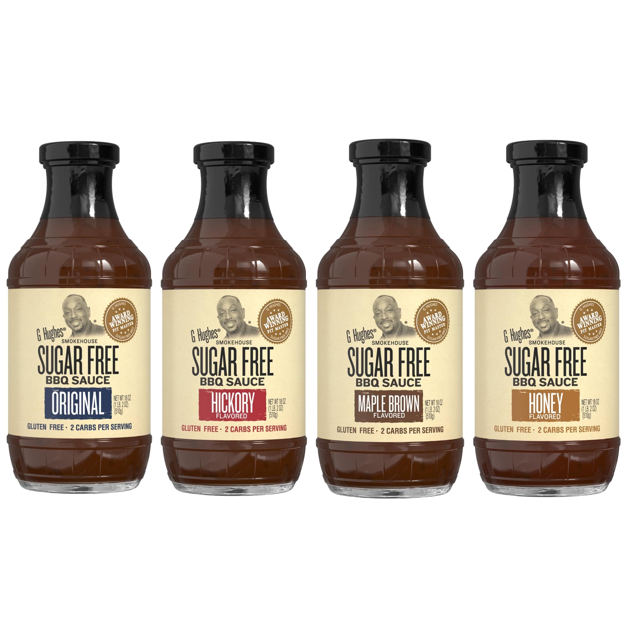 G Hughes Sugar Free, BBQ Sauce Variety Pack - Original, Honey, Maple Brown and Hickory, Gluten Free Sauces, Sugar Free BBQ Sauces - 18 Oz (4-Pack)